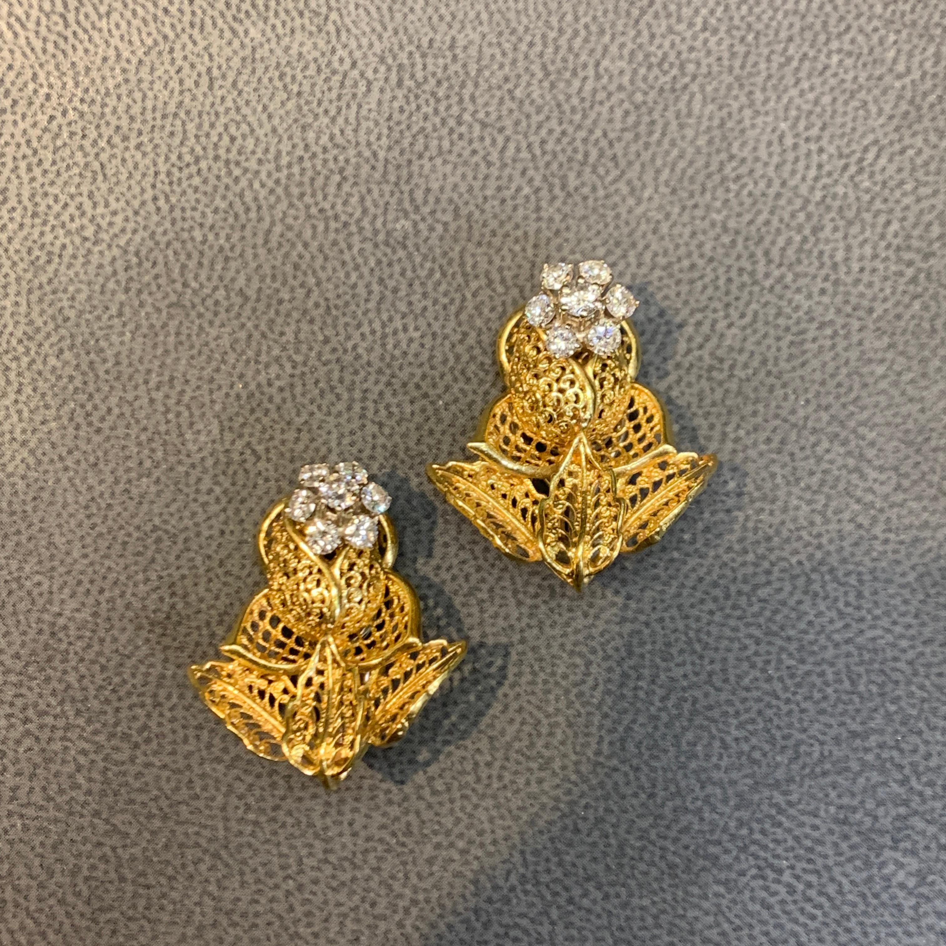 Diamond Rose Flower Earrings For Sale 6