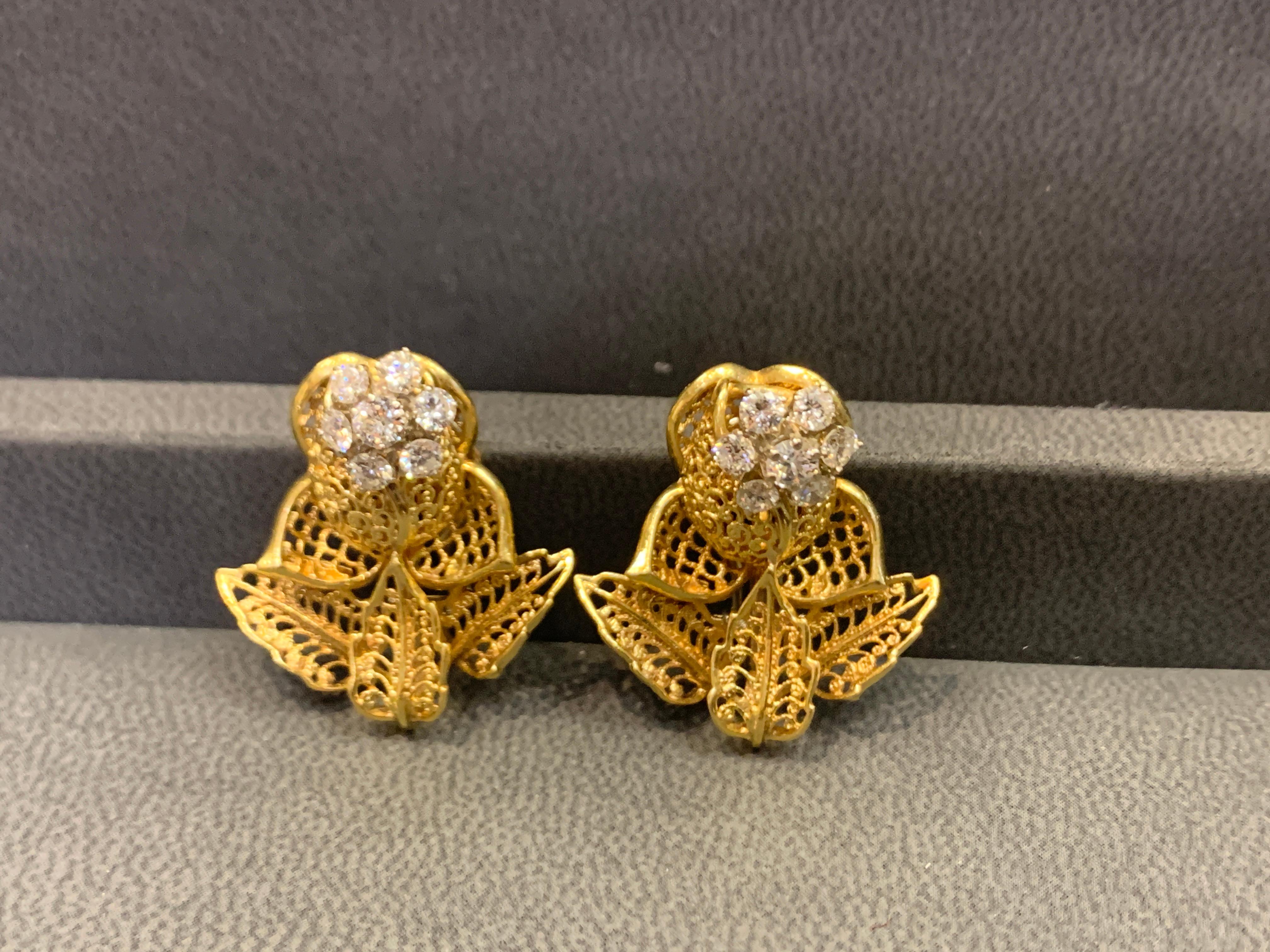 Diamond Rose Flower Earrings For Sale 7