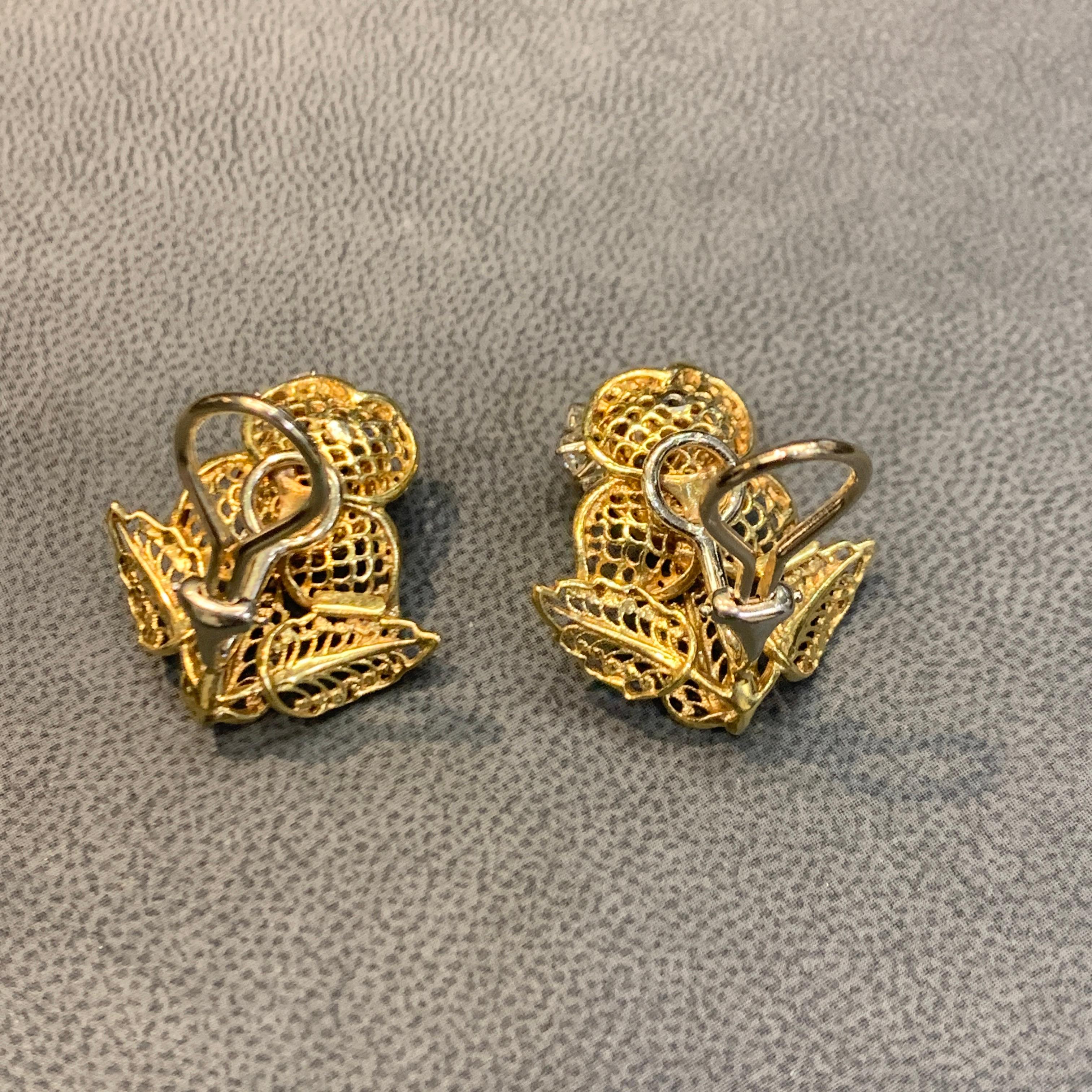 Diamond Rose Flower Earrings For Sale 1