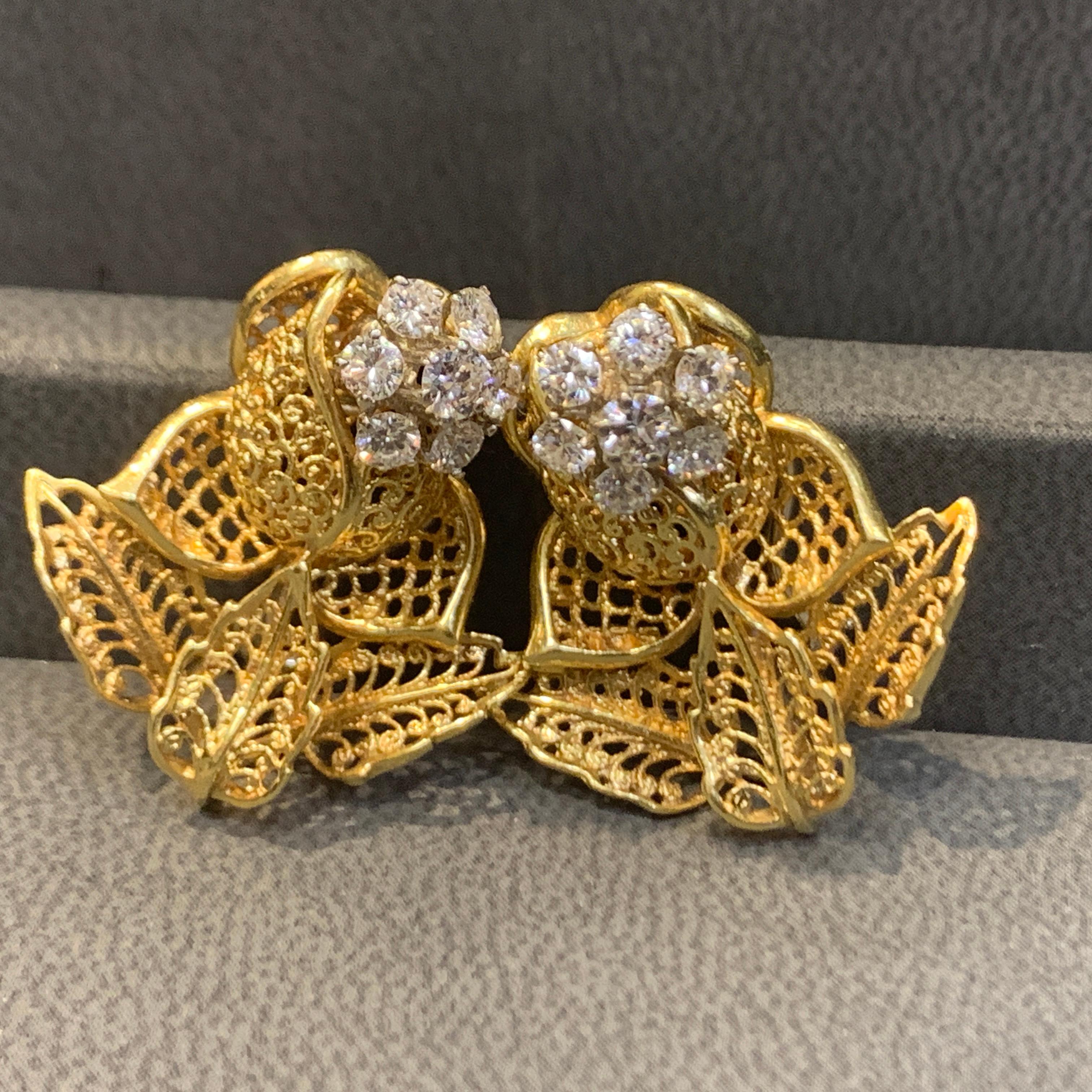 Diamond Rose Flower Earrings For Sale 2