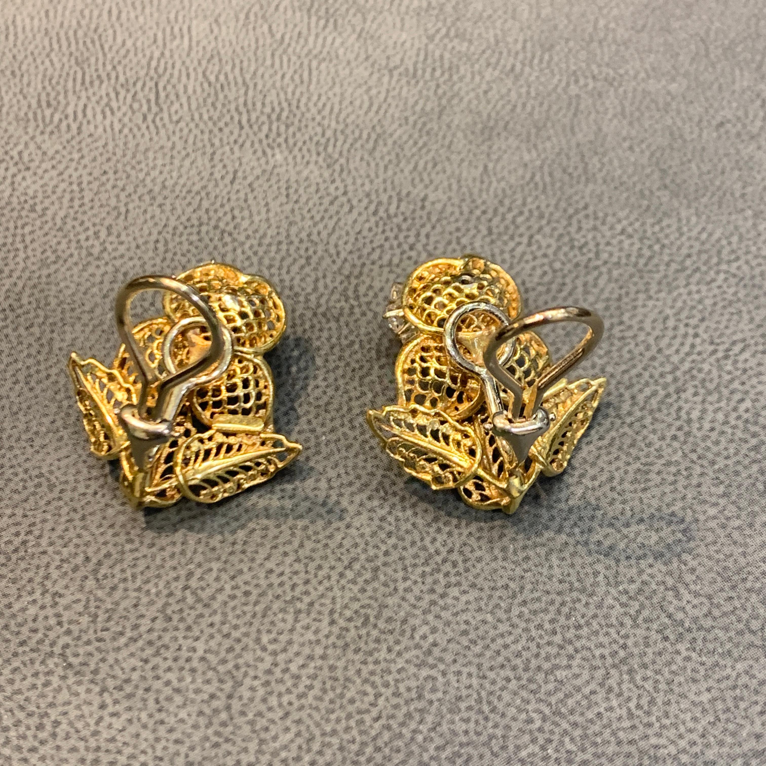Diamond Rose Flower Earrings For Sale 3