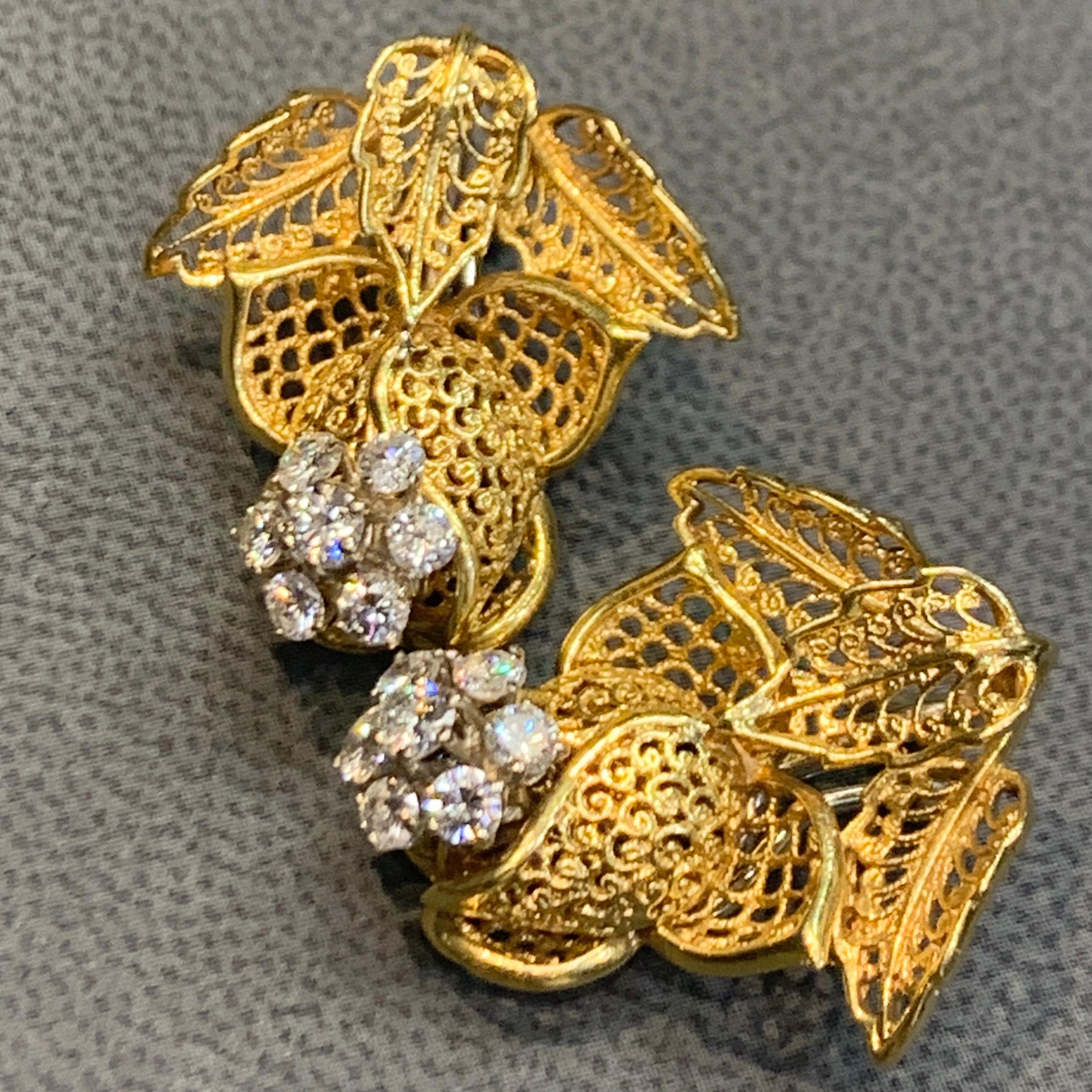 Diamond Rose Flower Earrings For Sale 4