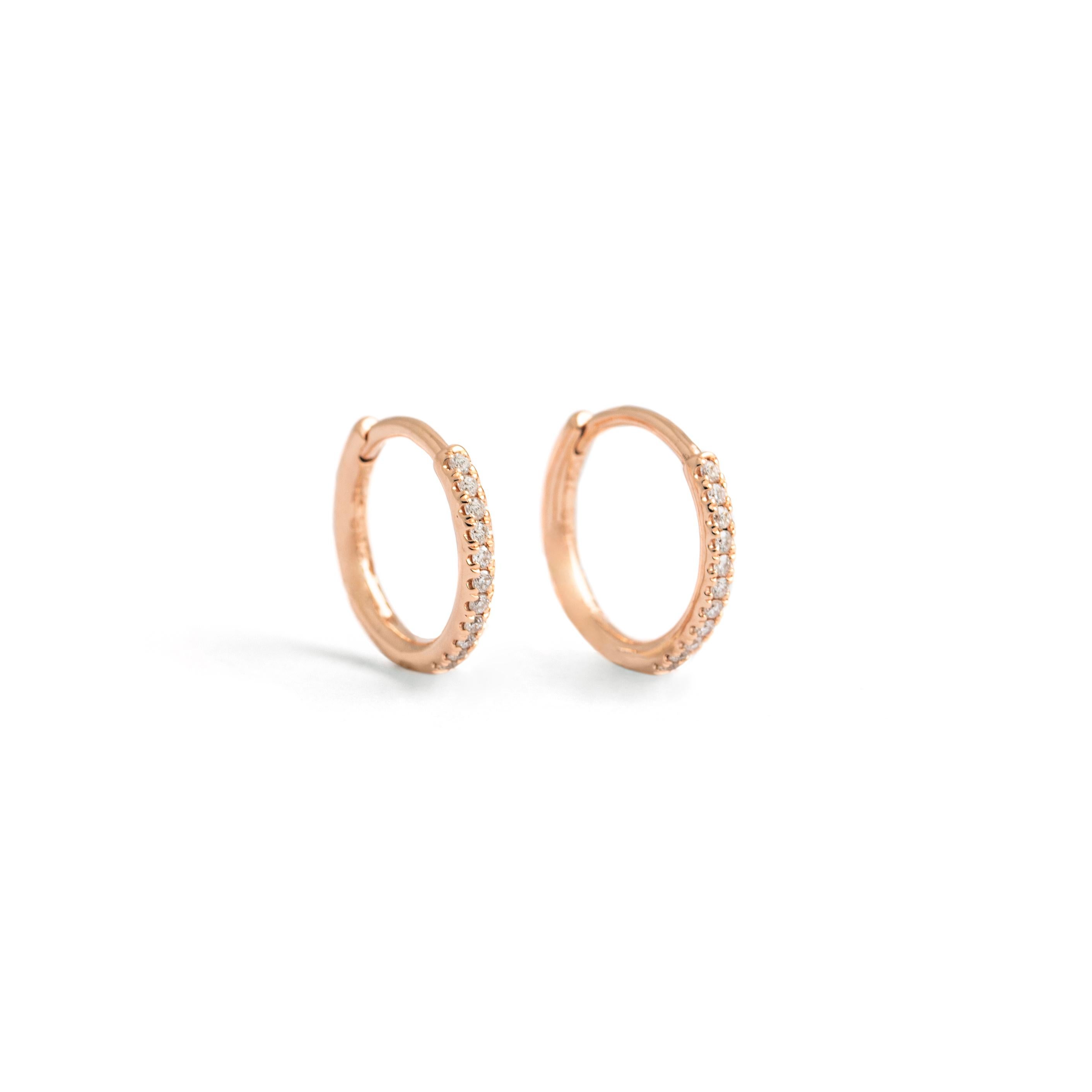 Round Cut Diamond Rose Gold 18K Hoop Earrings For Sale