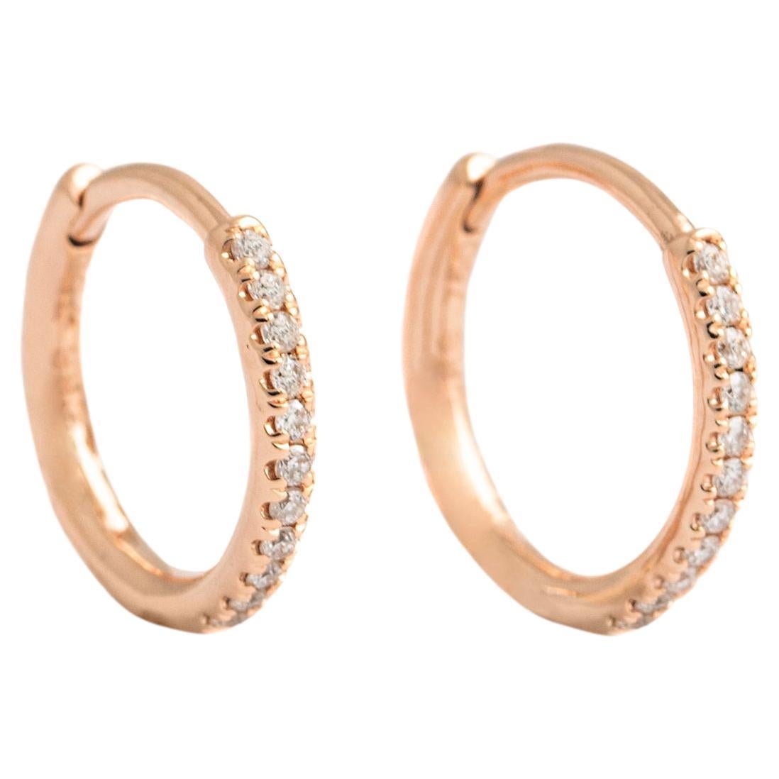 Diamond Rose Gold 18K Hoop Earrings For Sale