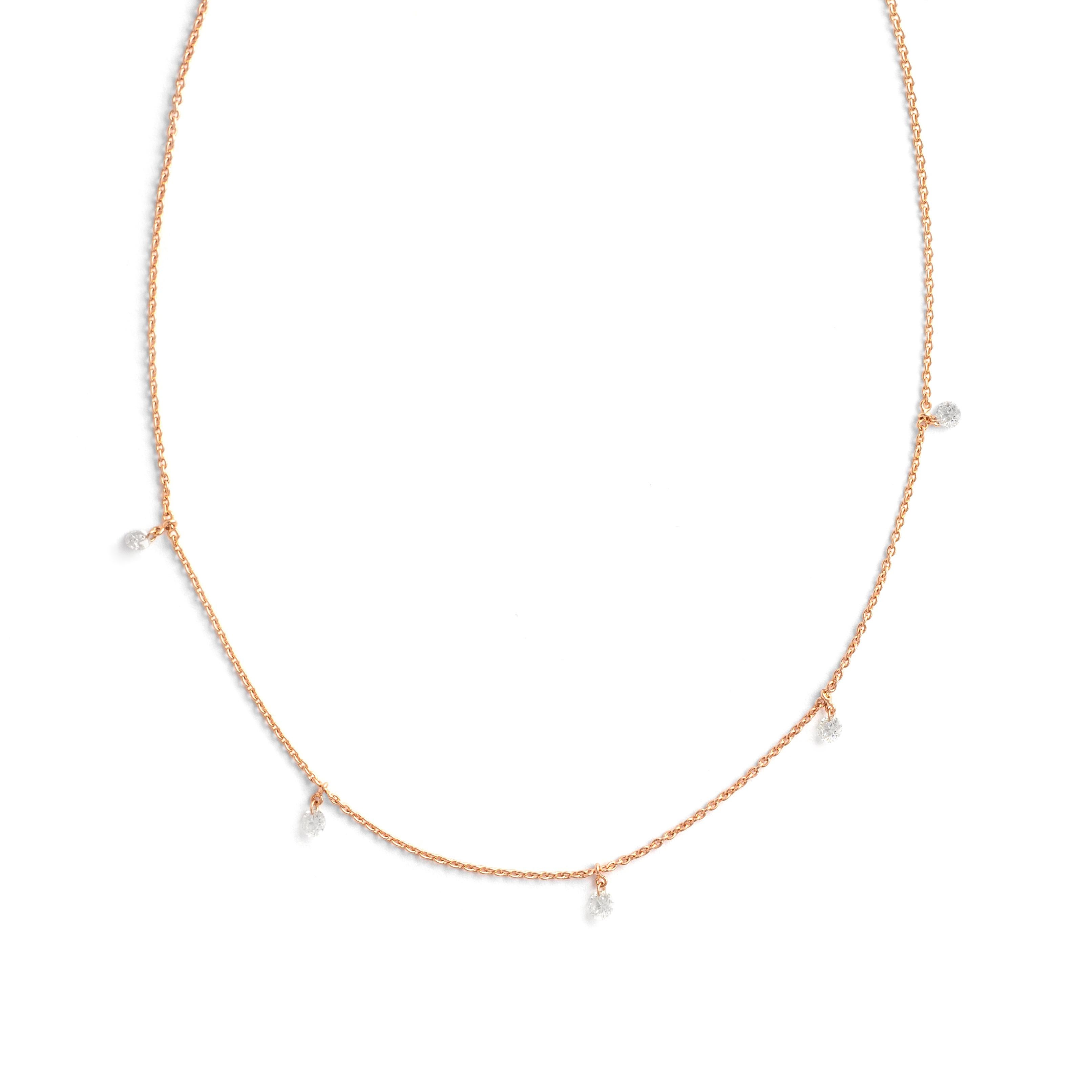 Round Cut Diamond Rose Gold 18K Necklace For Sale