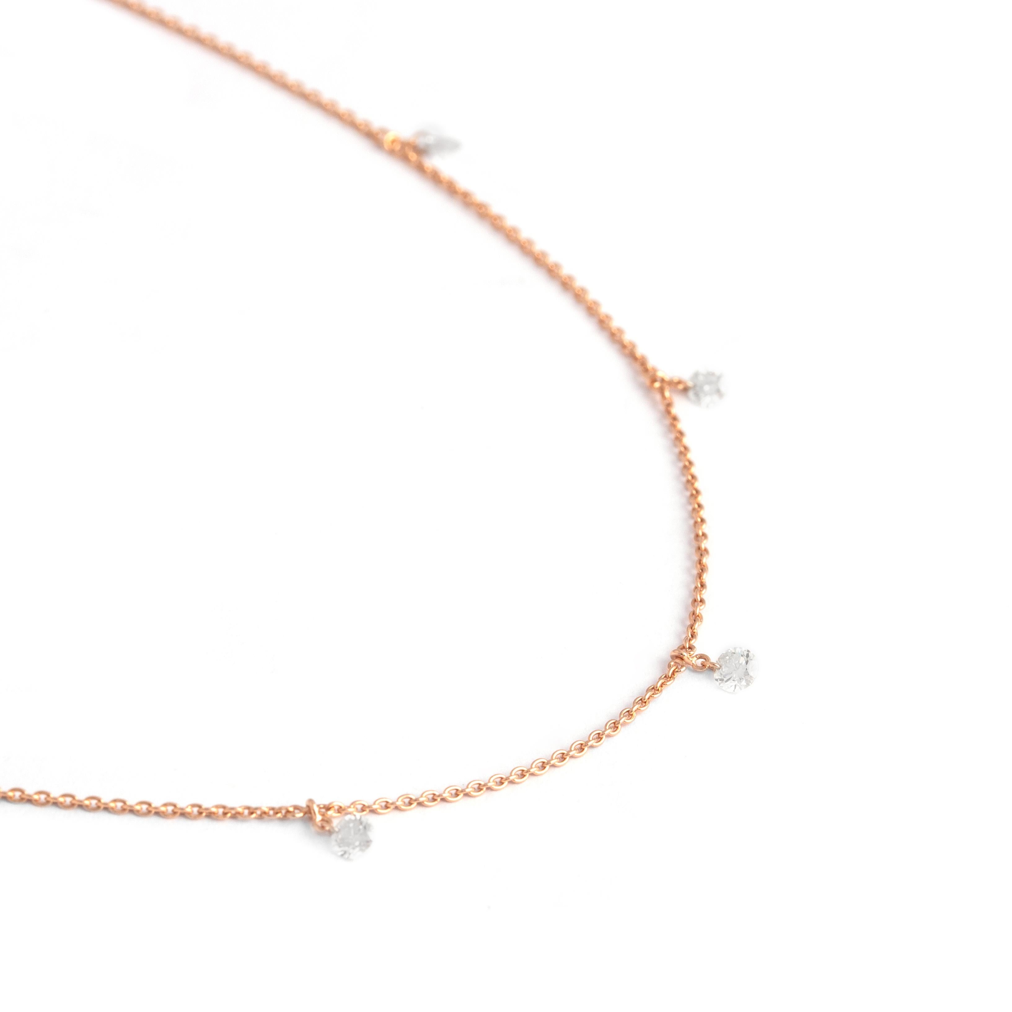 Diamond Rose Gold 18K Necklace In New Condition For Sale In Geneva, CH