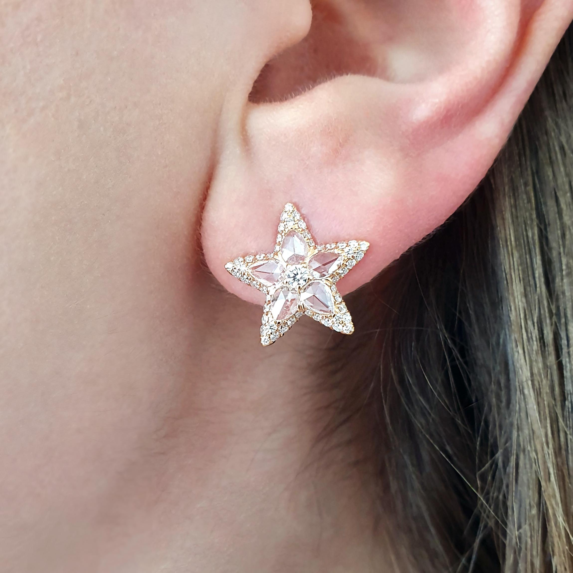 Diamant-Roségold 18K Stern-Ohrringe für Damen oder Herren im Angebot