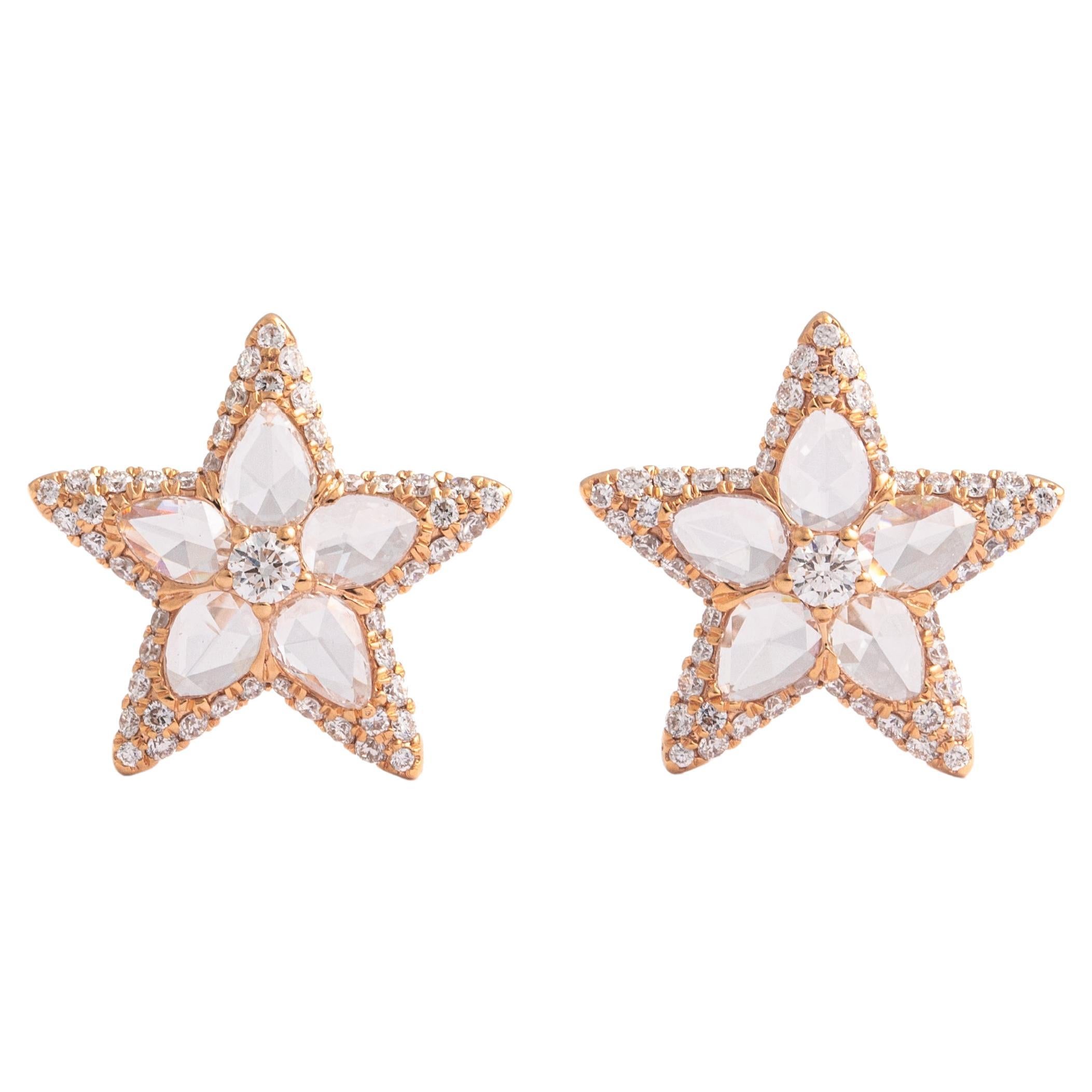 Boucles d'oreilles étoile en or rose 18K et diamant