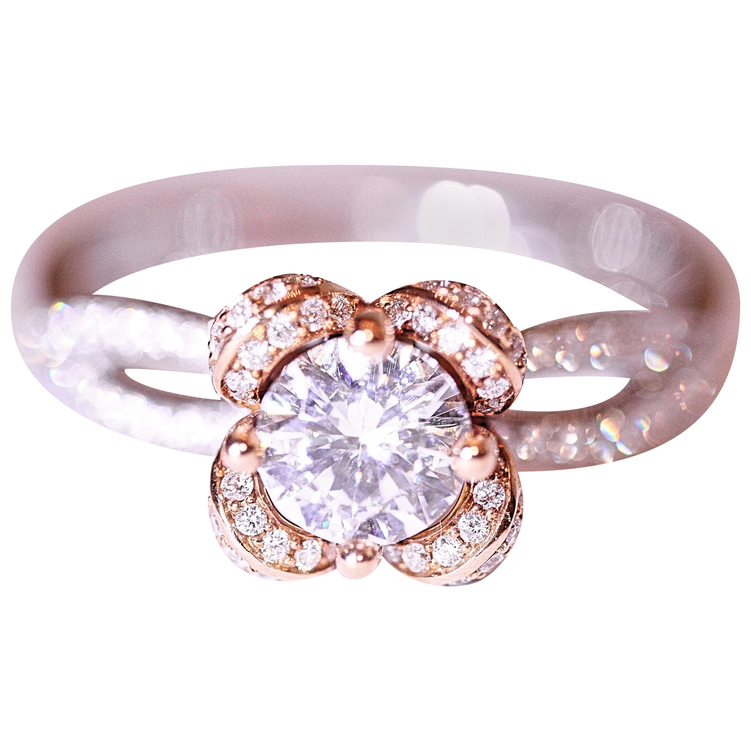 Diamond Rose Gold and White Gold Engagement Ring Right Hand Ring 18 Karat For Sale