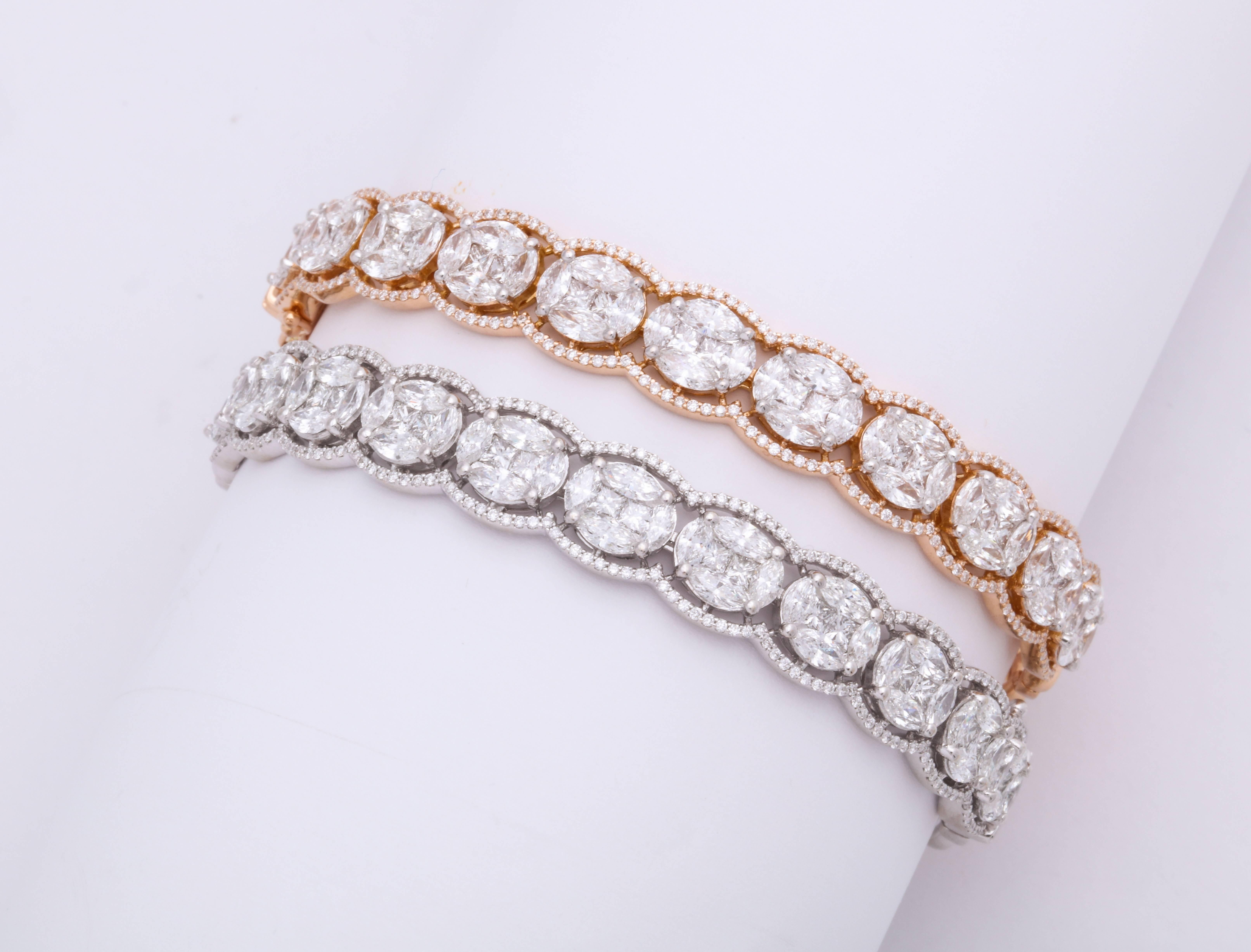 Diamond Rose Gold and White Gold Hinged Stack Bracelets 11