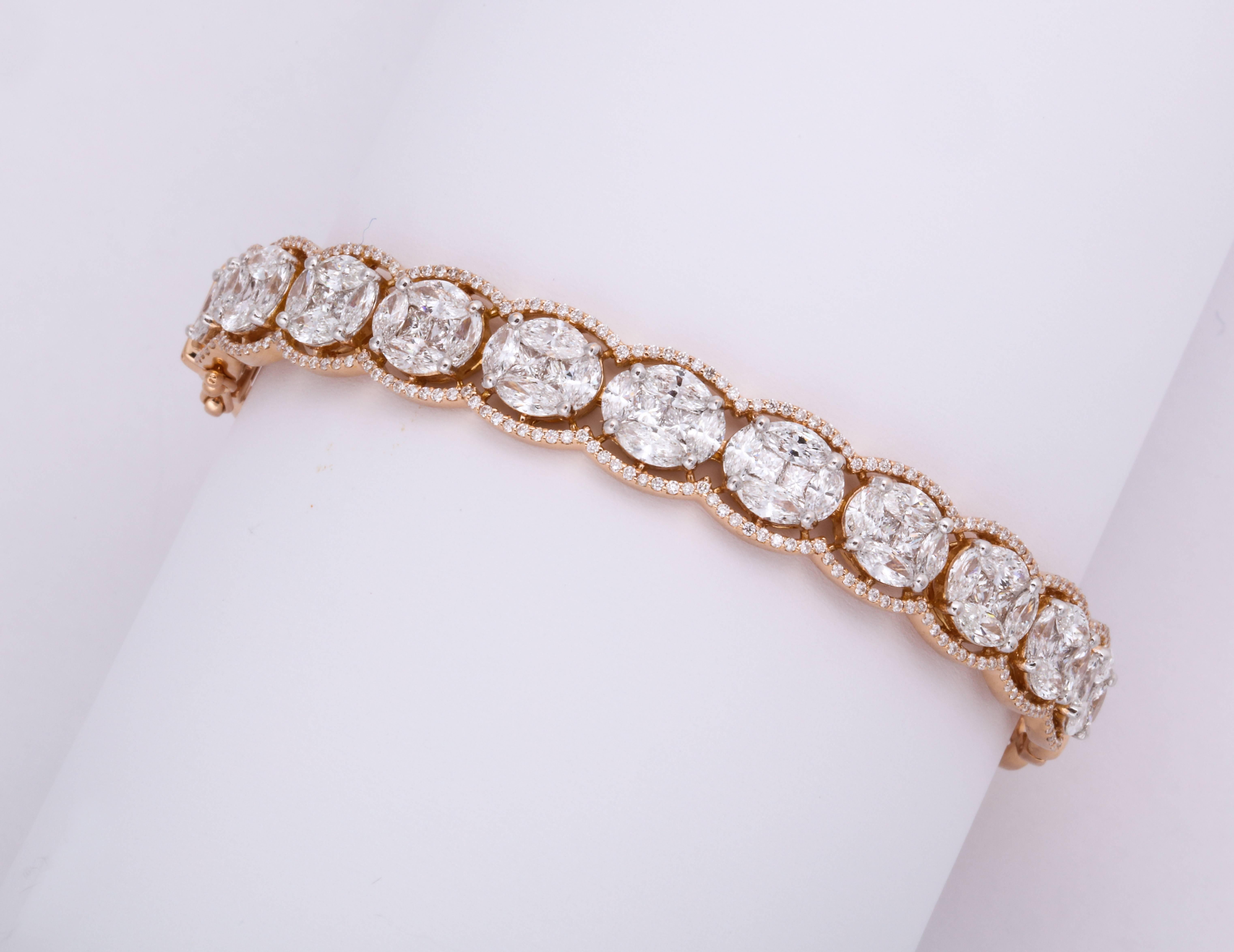 Diamond Rose Gold and White Gold Hinged Stack Bracelets 12
