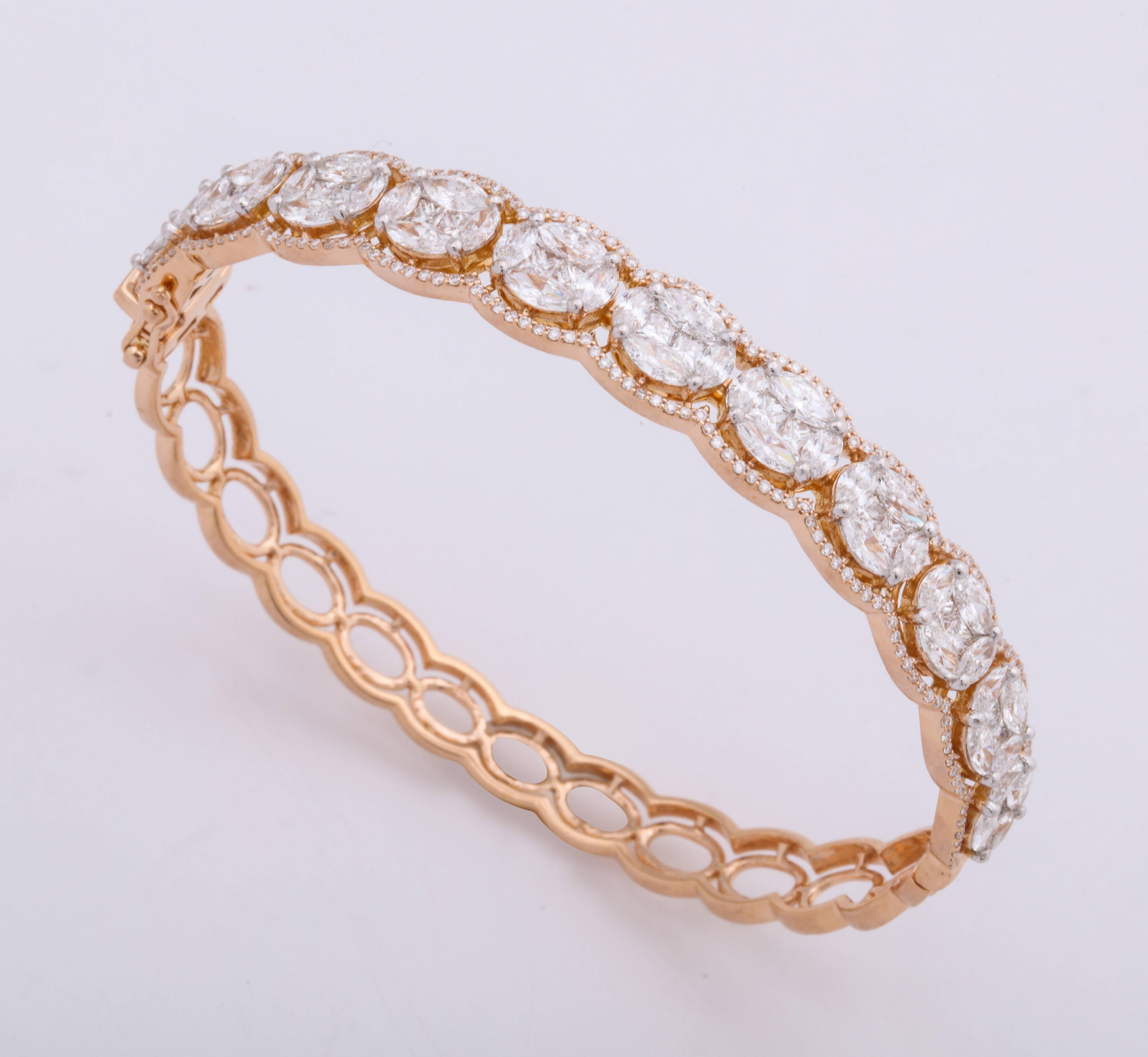 Diamond Rose Gold and White Gold Hinged Stack Bracelets In New Condition In New York, NY