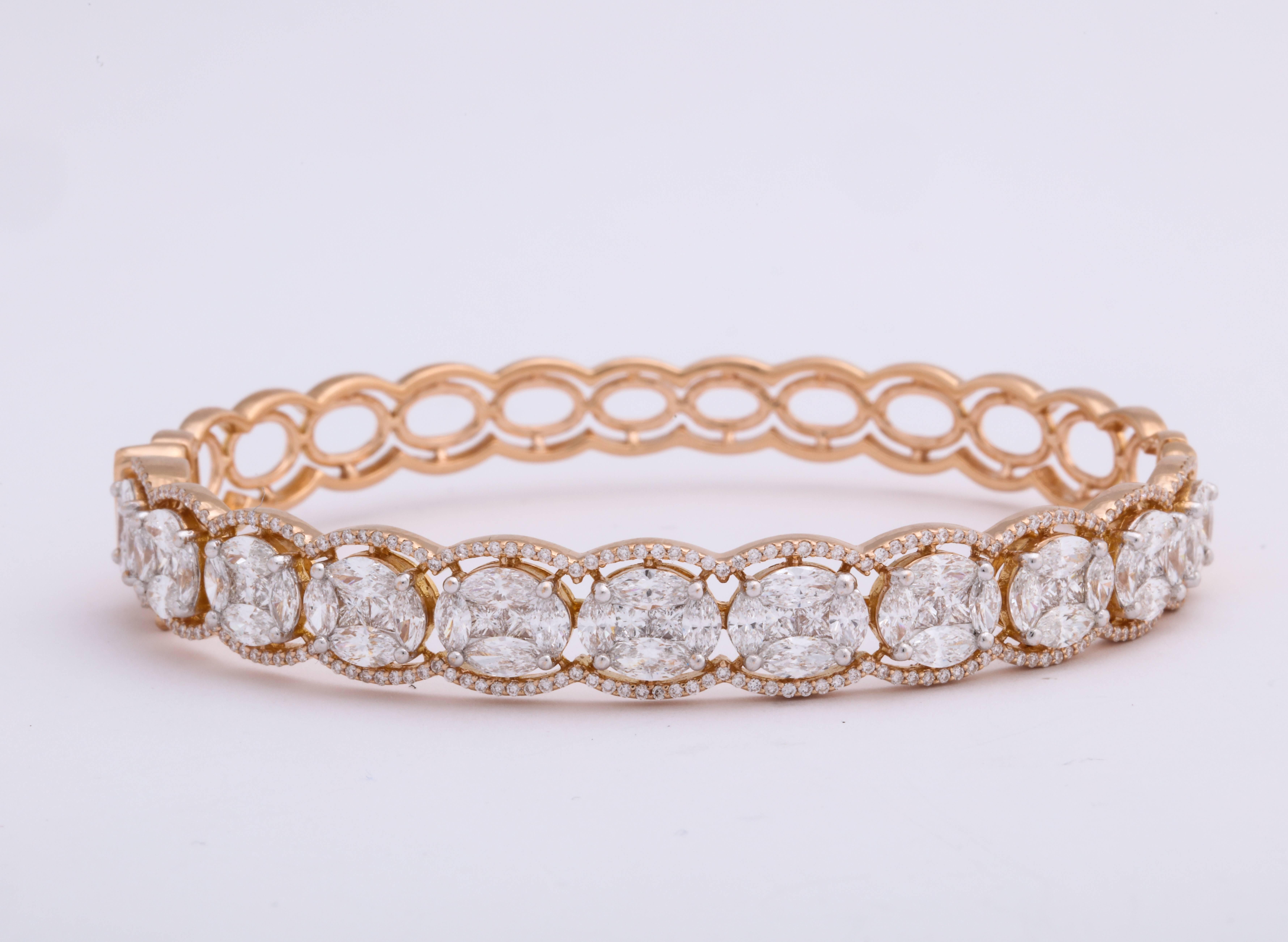 Women's or Men's Diamond Rose Gold and White Gold Hinged Stack Bracelets