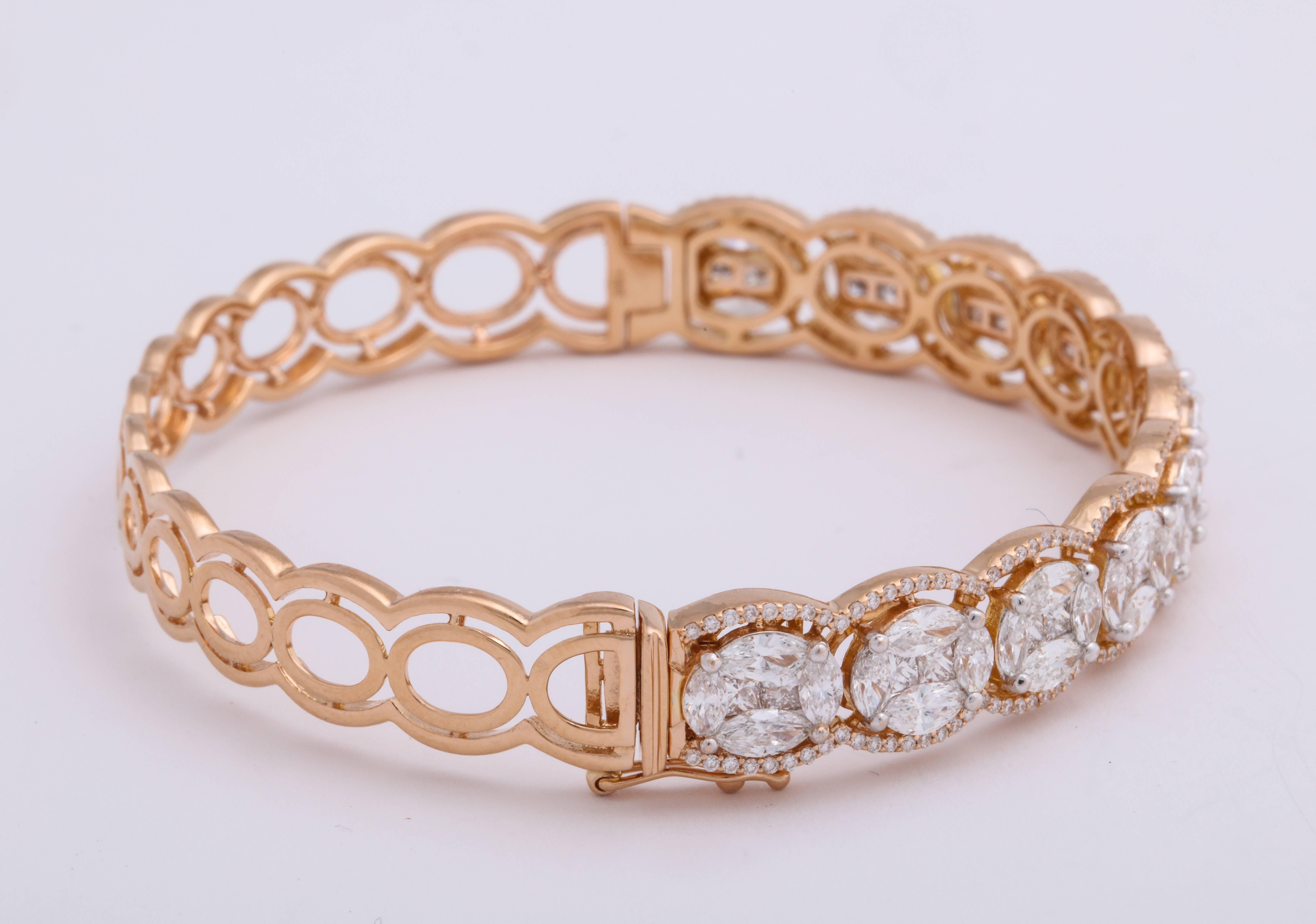 Diamond Rose Gold and White Gold Hinged Stack Bracelets 1