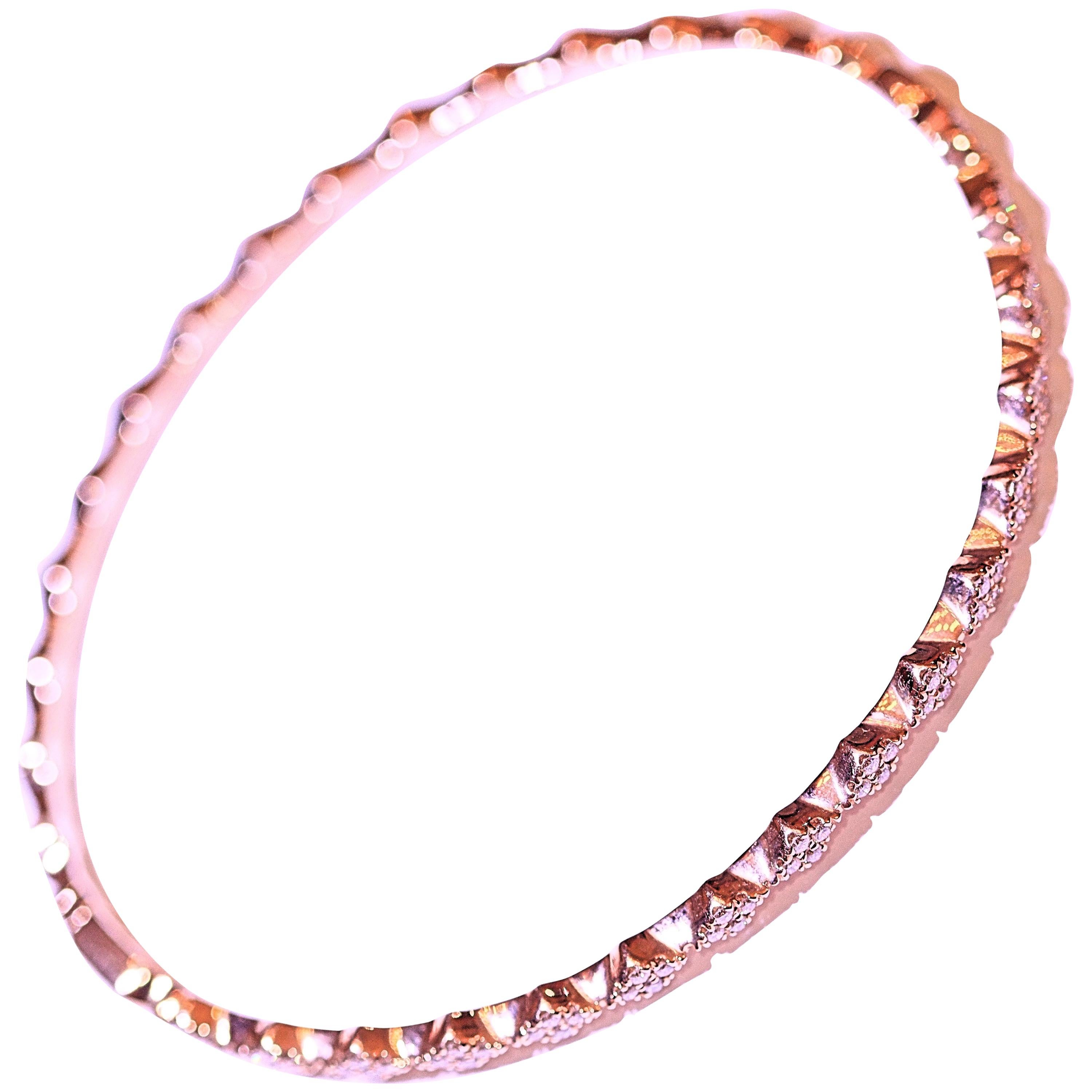 Diamond Rose Gold Bangle Bracelet .32 Carat Total of Round Brilliant Diamonds For Sale