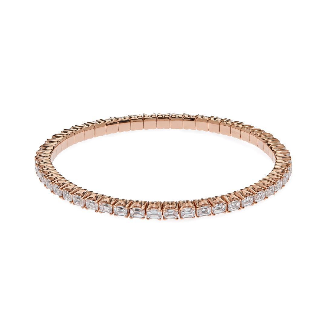 Taglio smeraldo Diamond Rose Gold Bangle in vendita