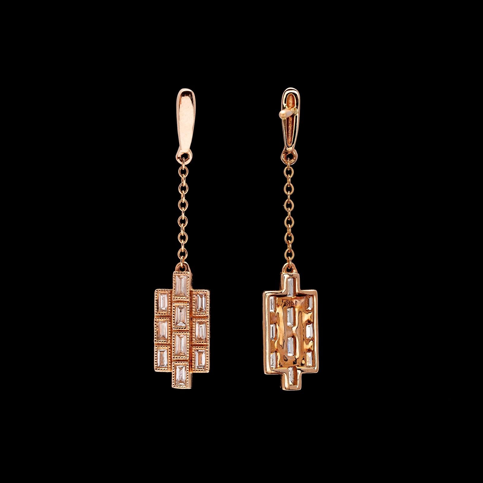 Diamond Rose Gold Drop Earrings In New Condition In San Francisco, CA