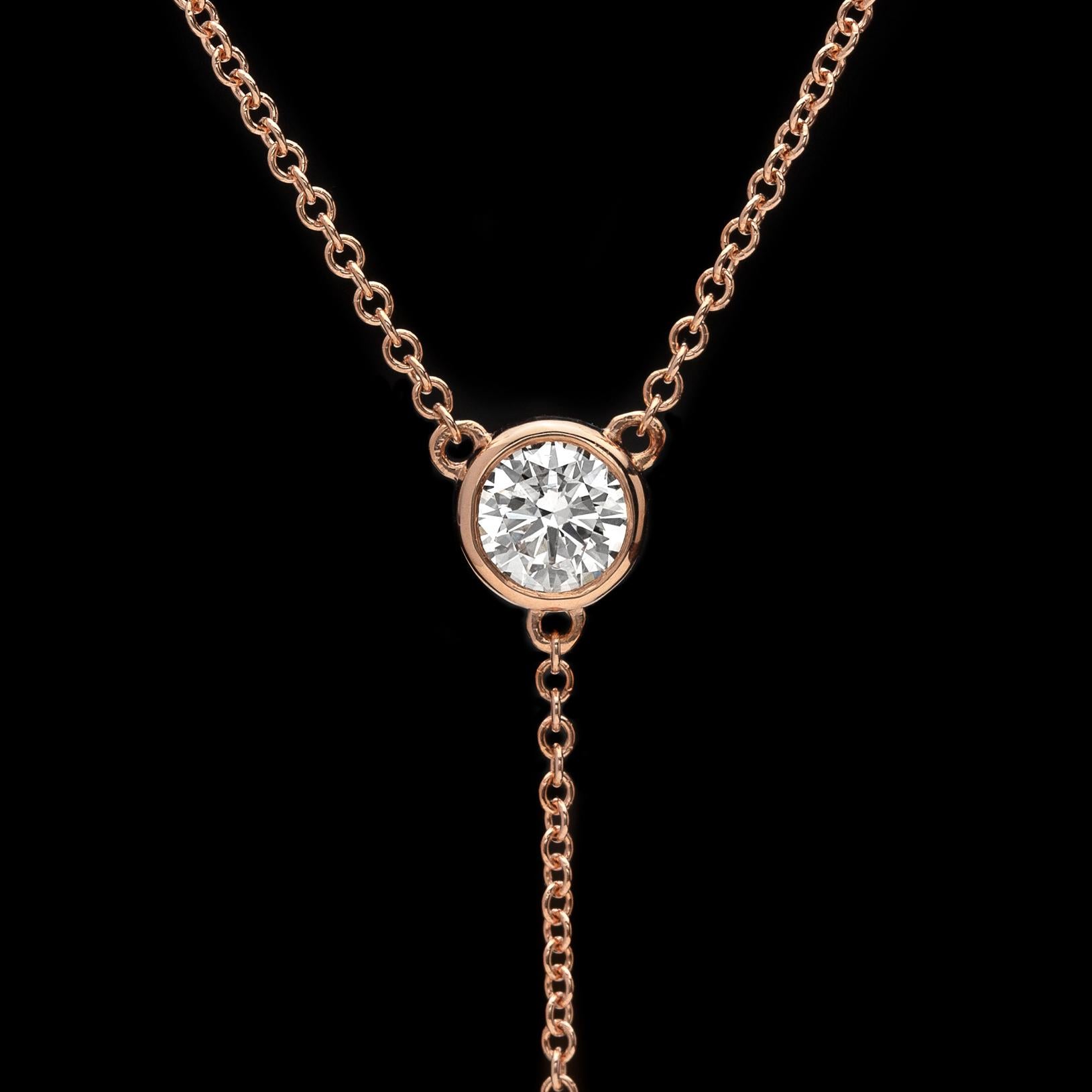 Round Cut Diamond and Rose Gold Drop Necklace