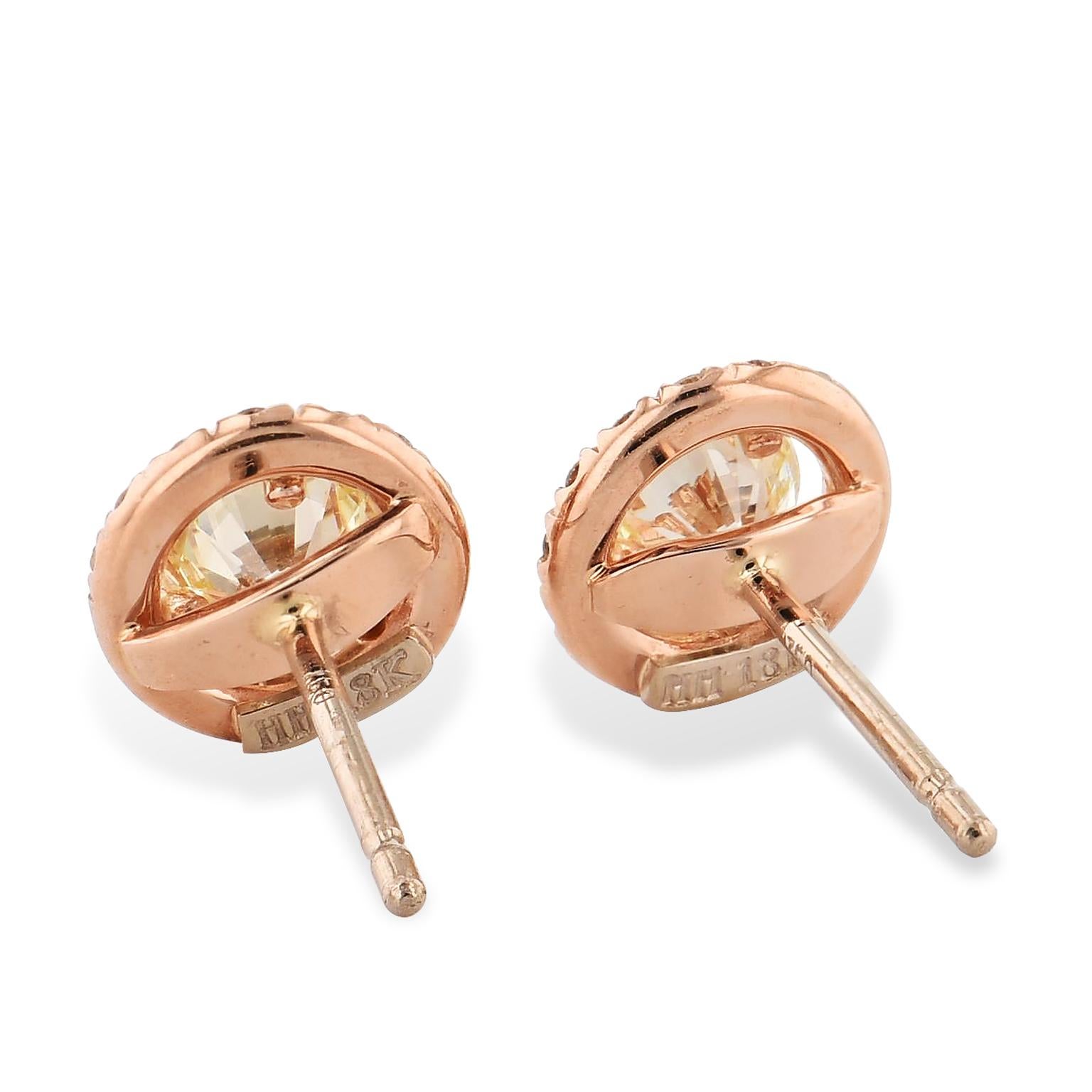 Diamond Rose Gold Earrings In Excellent Condition In Miami, FL