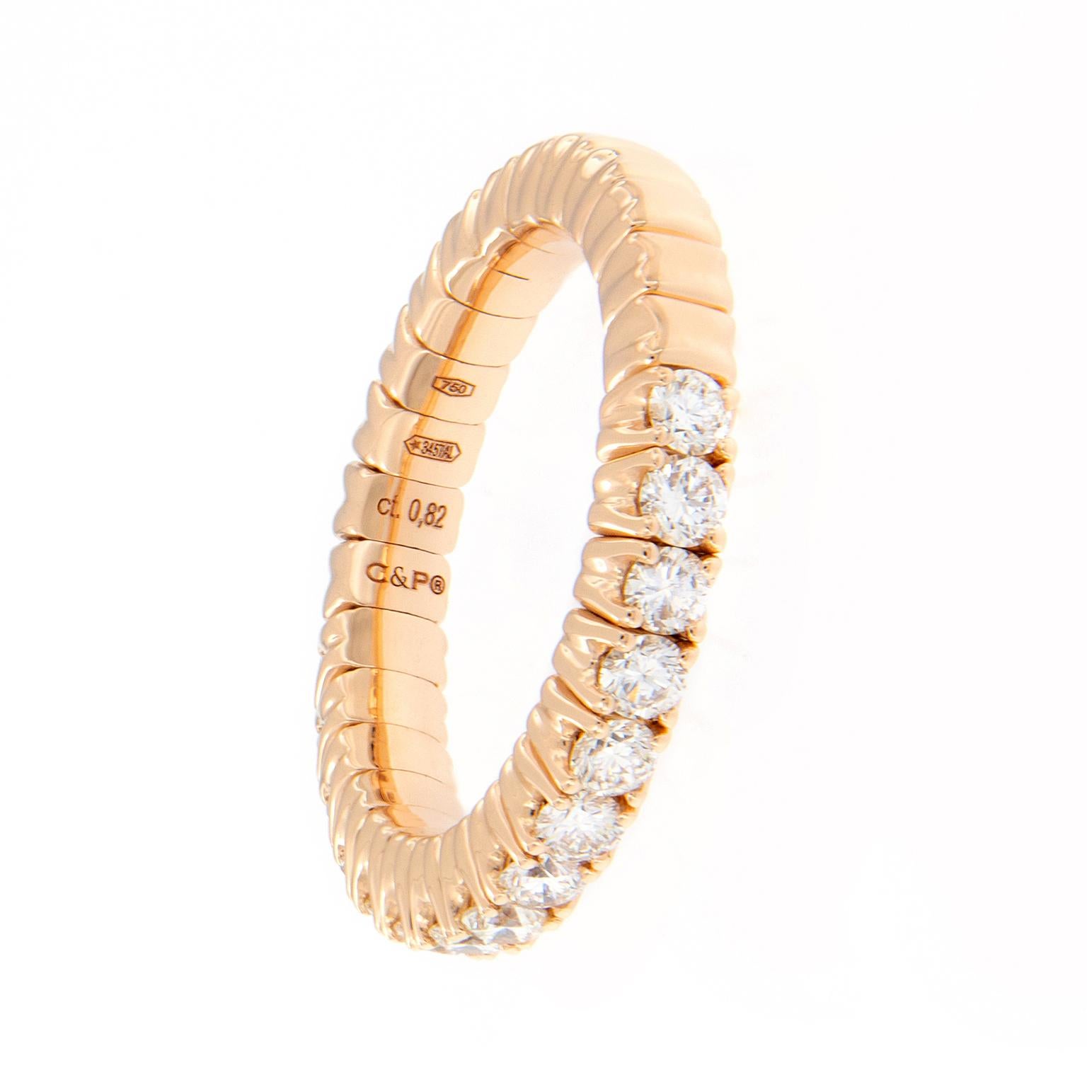 Round Cut 18 Karat Rose Gold Diamond Stretchable Band Ring For Sale