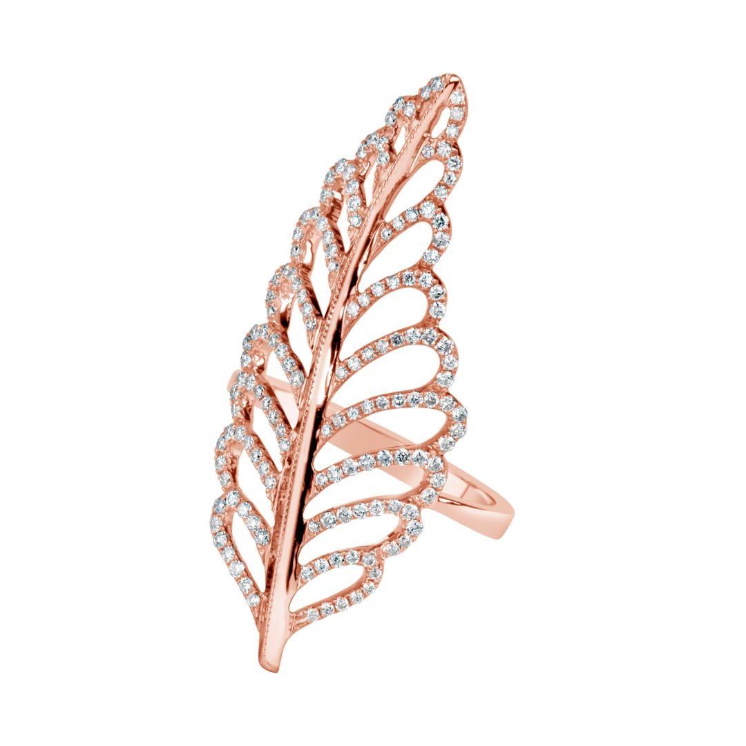 Diamond Rose Gold Leaf Ring 0.62 Carat For Sale