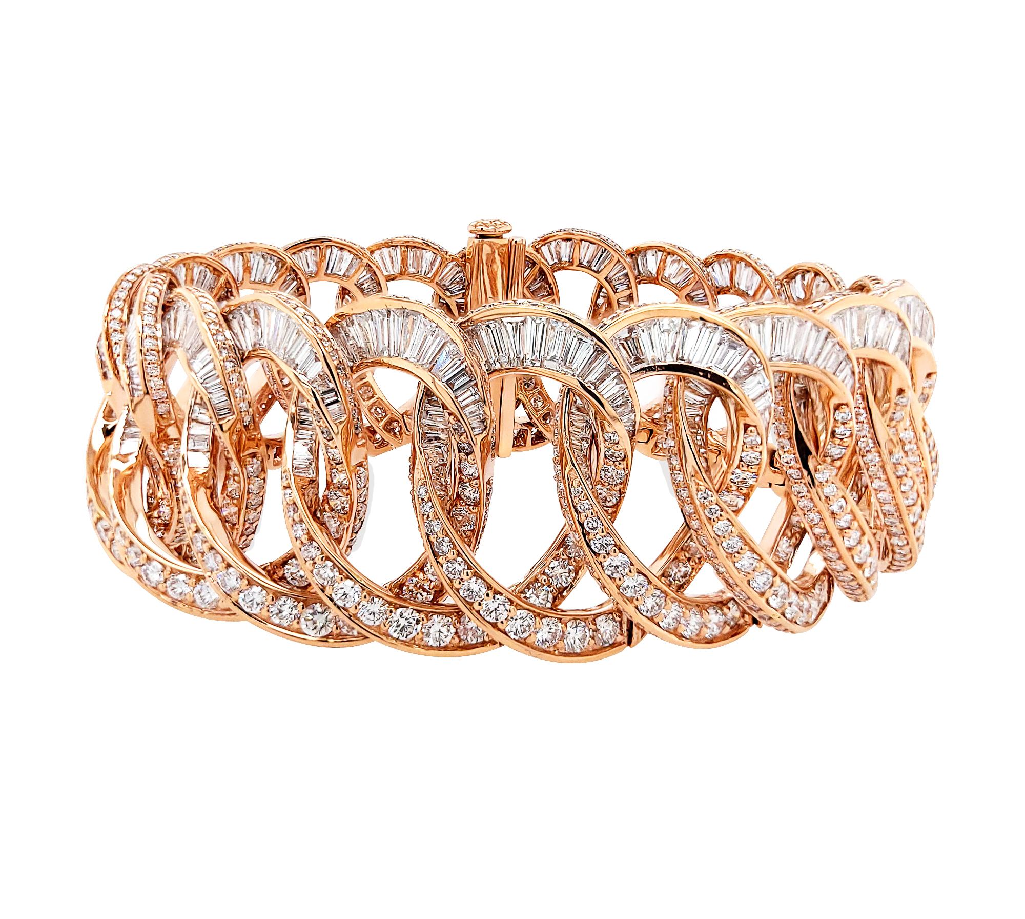 Mixed Cut Spectra Fine Jewelry, Diamond Rose Gold Link Bracelet For Sale