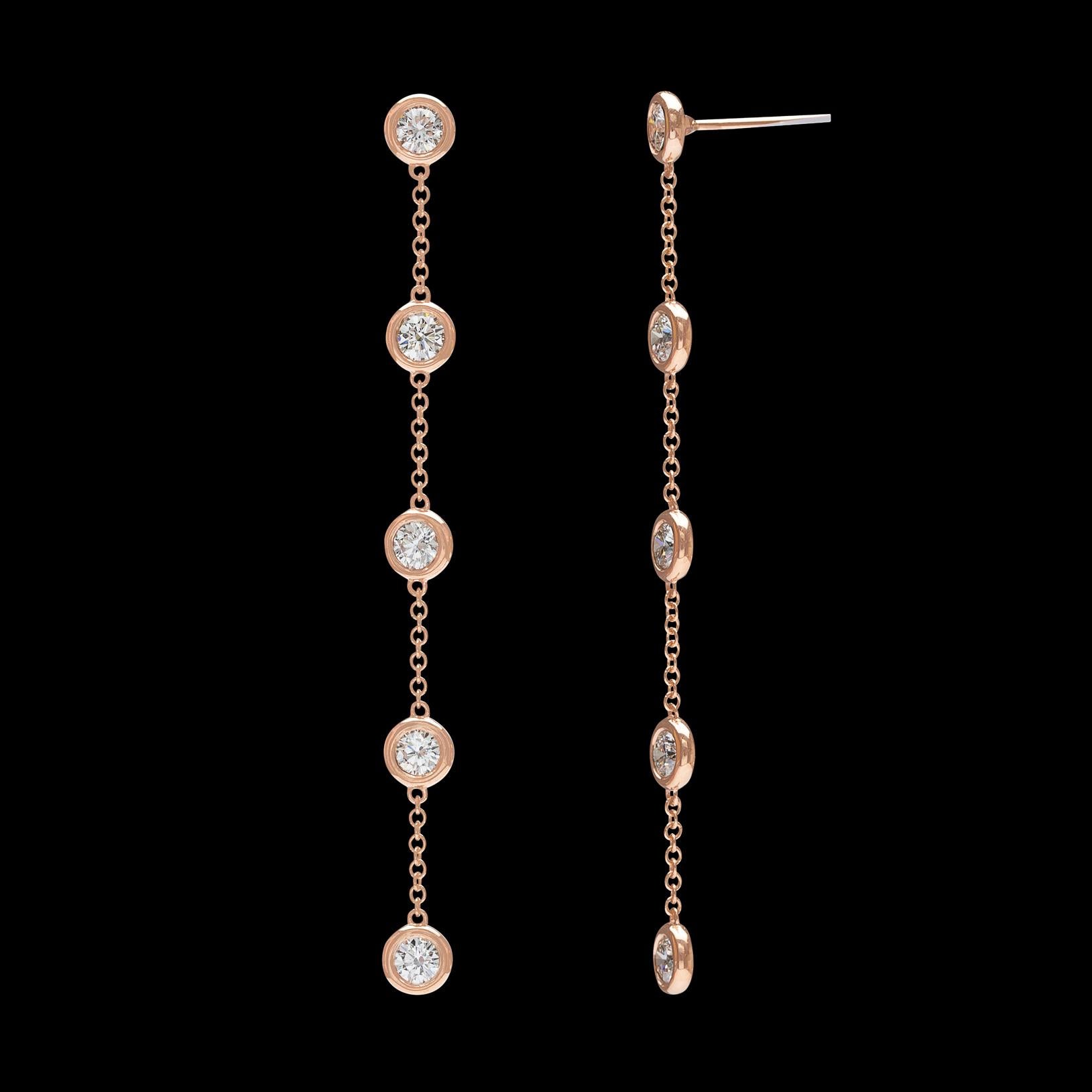 Contemporary Diamond and Rose Gold Pendant Earrings For Sale