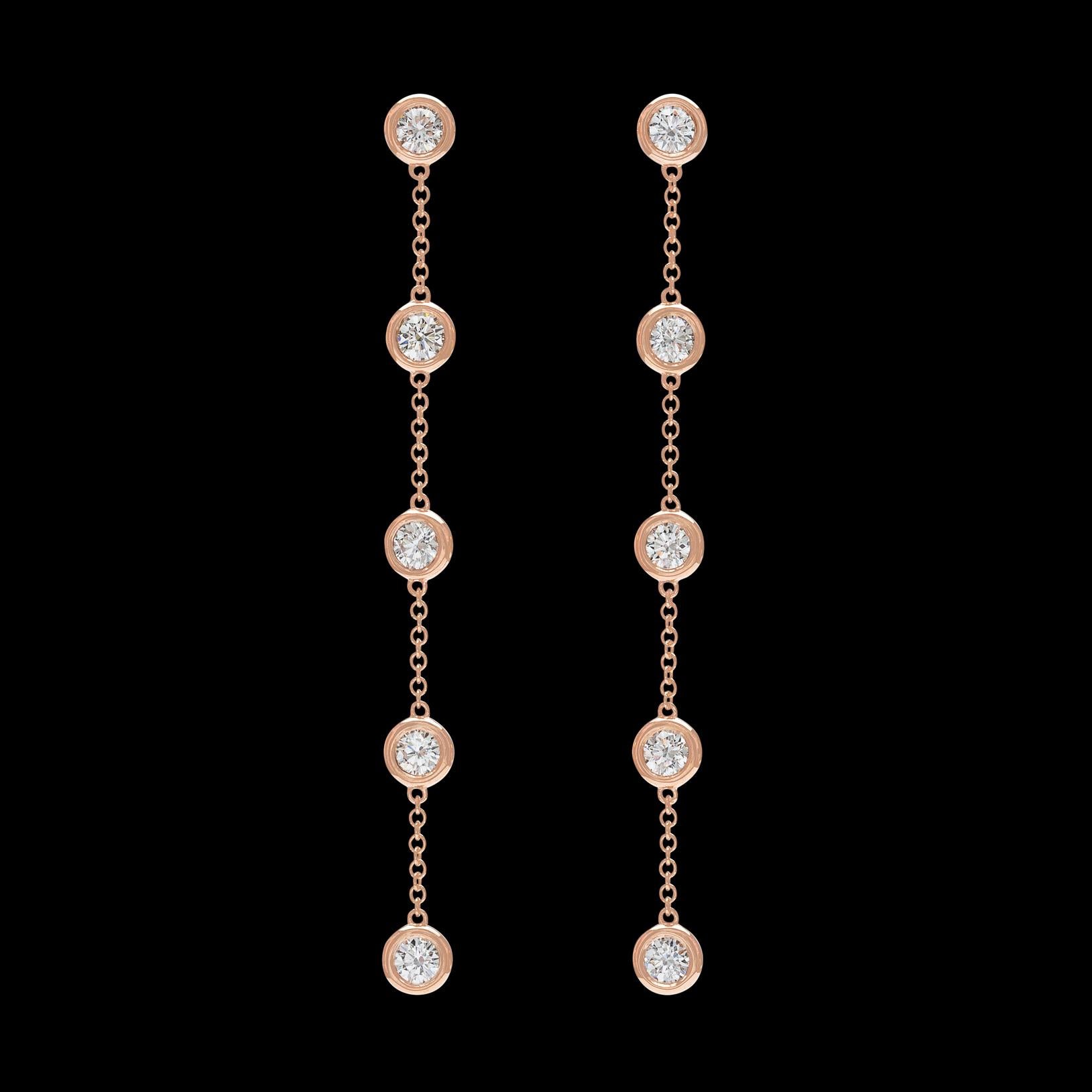 Diamond and Rose Gold Pendant Earrings In Excellent Condition For Sale In San Francisco, CA