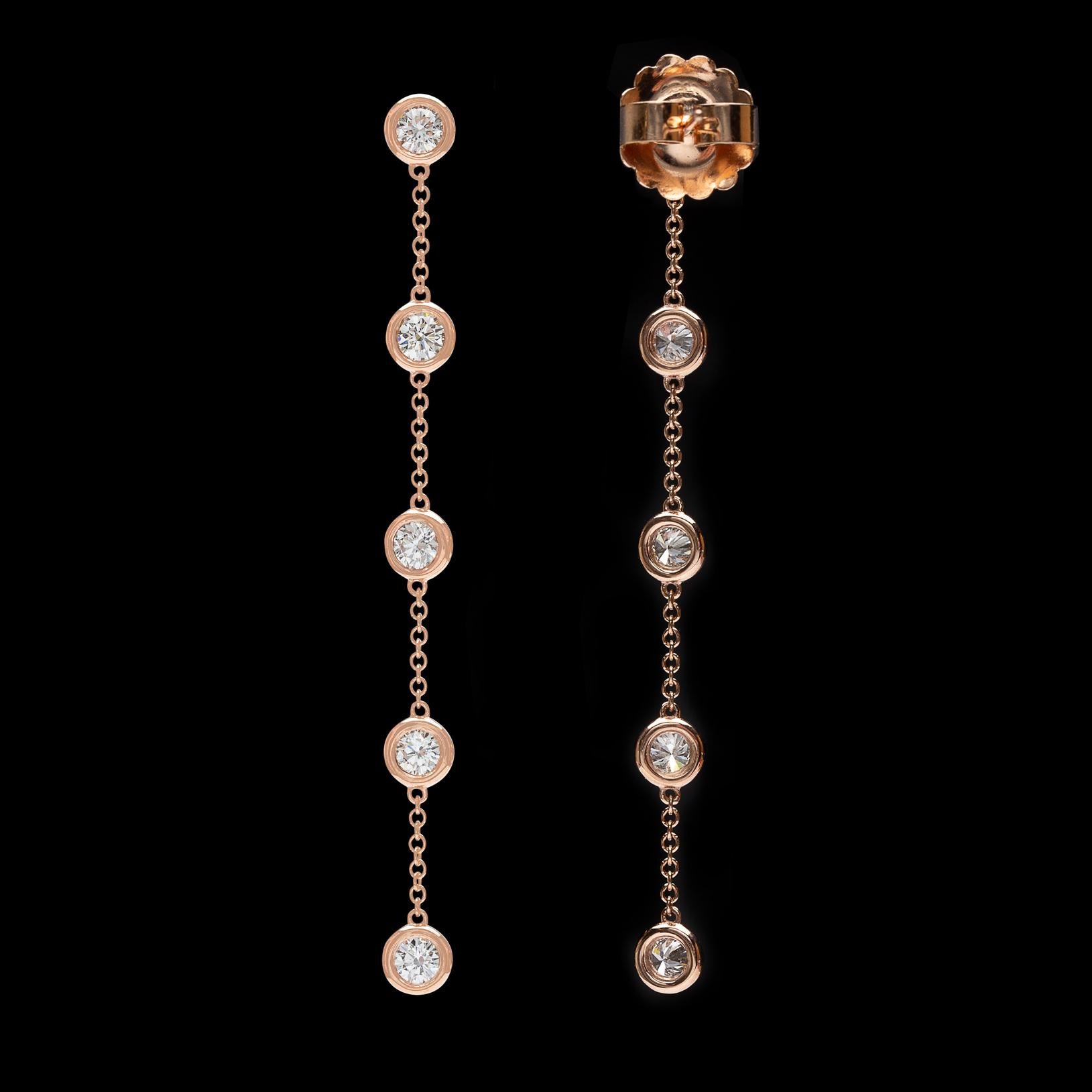 Diamant- und Roségold-Ohrringe mit Anhänger Damen im Angebot