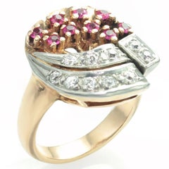 RETRO Diamond Rose Gold Platinum Flower Bouquet Ring