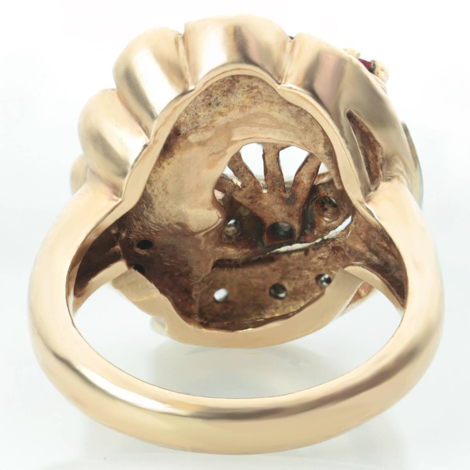 Diamond Rose Gold Platinum Flower Bouquet Ring In Good Condition For Sale In New York, NY