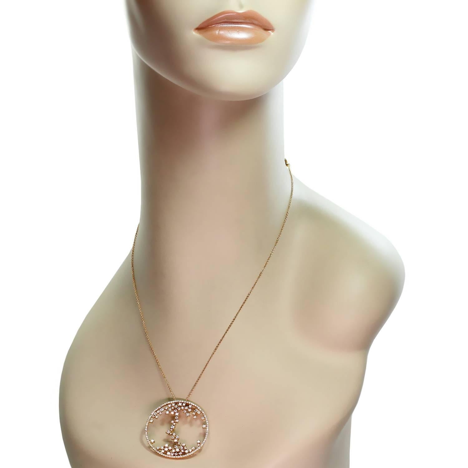 Diamond Rose Gold Round Pendant Necklace In Excellent Condition For Sale In New York, NY