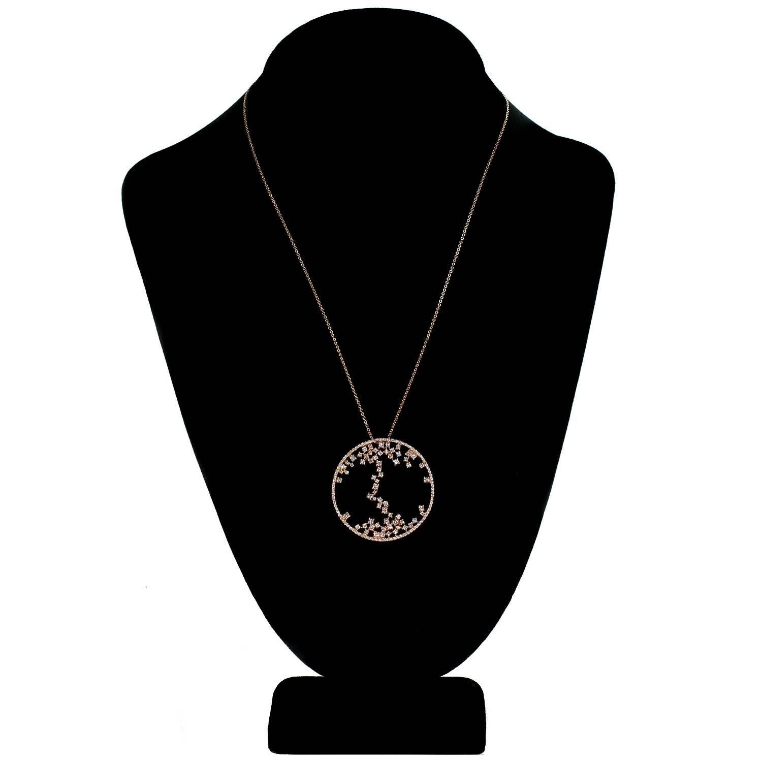 Women's Diamond Rose Gold Round Pendant Necklace For Sale