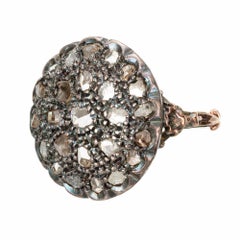 Diamond Rose Gold Silver Cocktail Cluster Ring