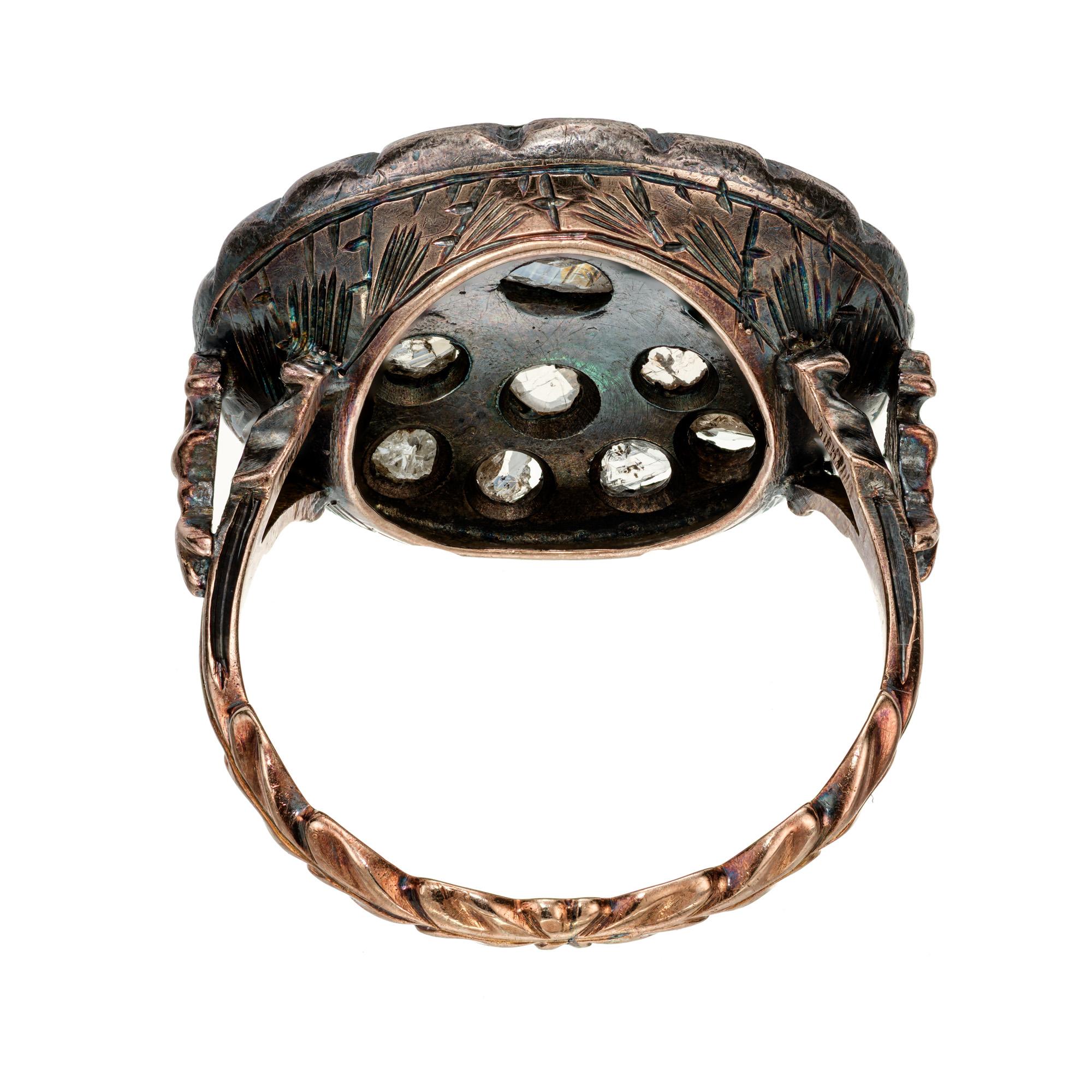 Cocktail-Cluster-Ring mit Diamant in Roségold und Silber im Zustand „Gut“ im Angebot in Stamford, CT