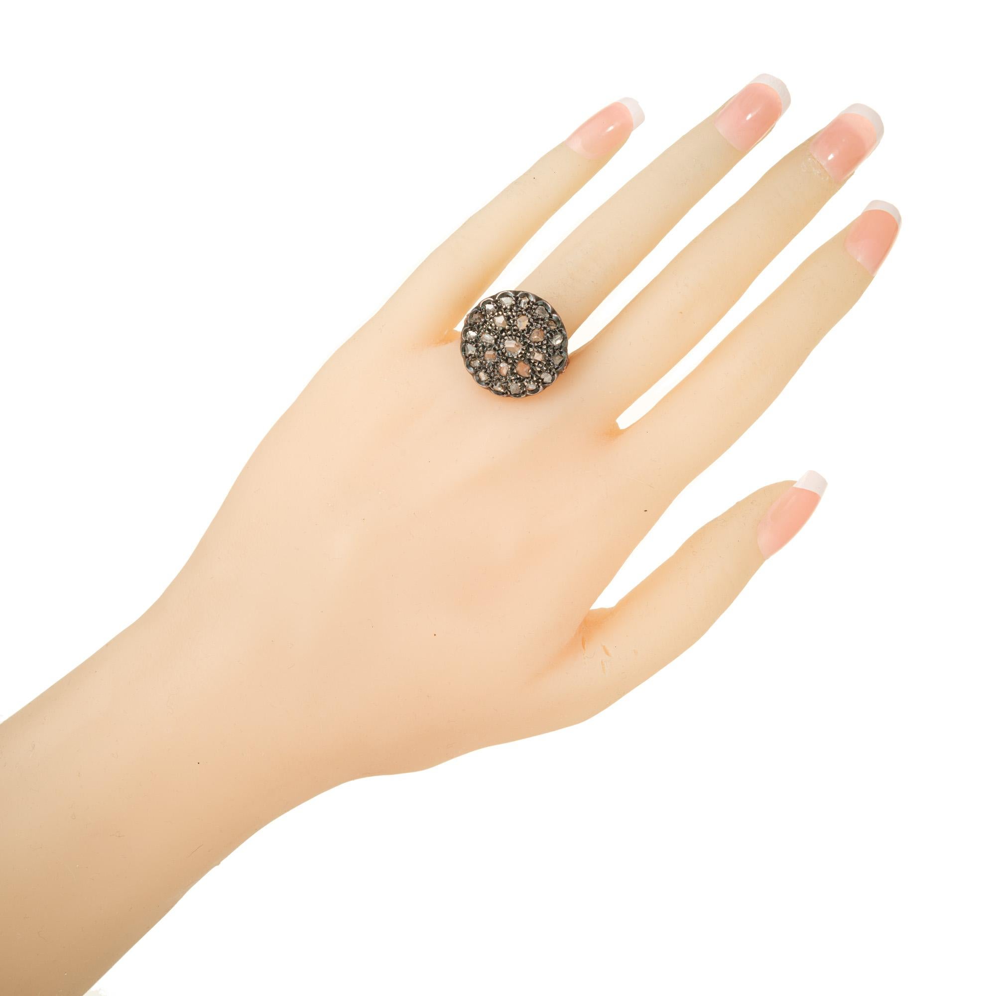 Women's Diamond Rose Gold Silver Cocktail Cluster Ring For Sale