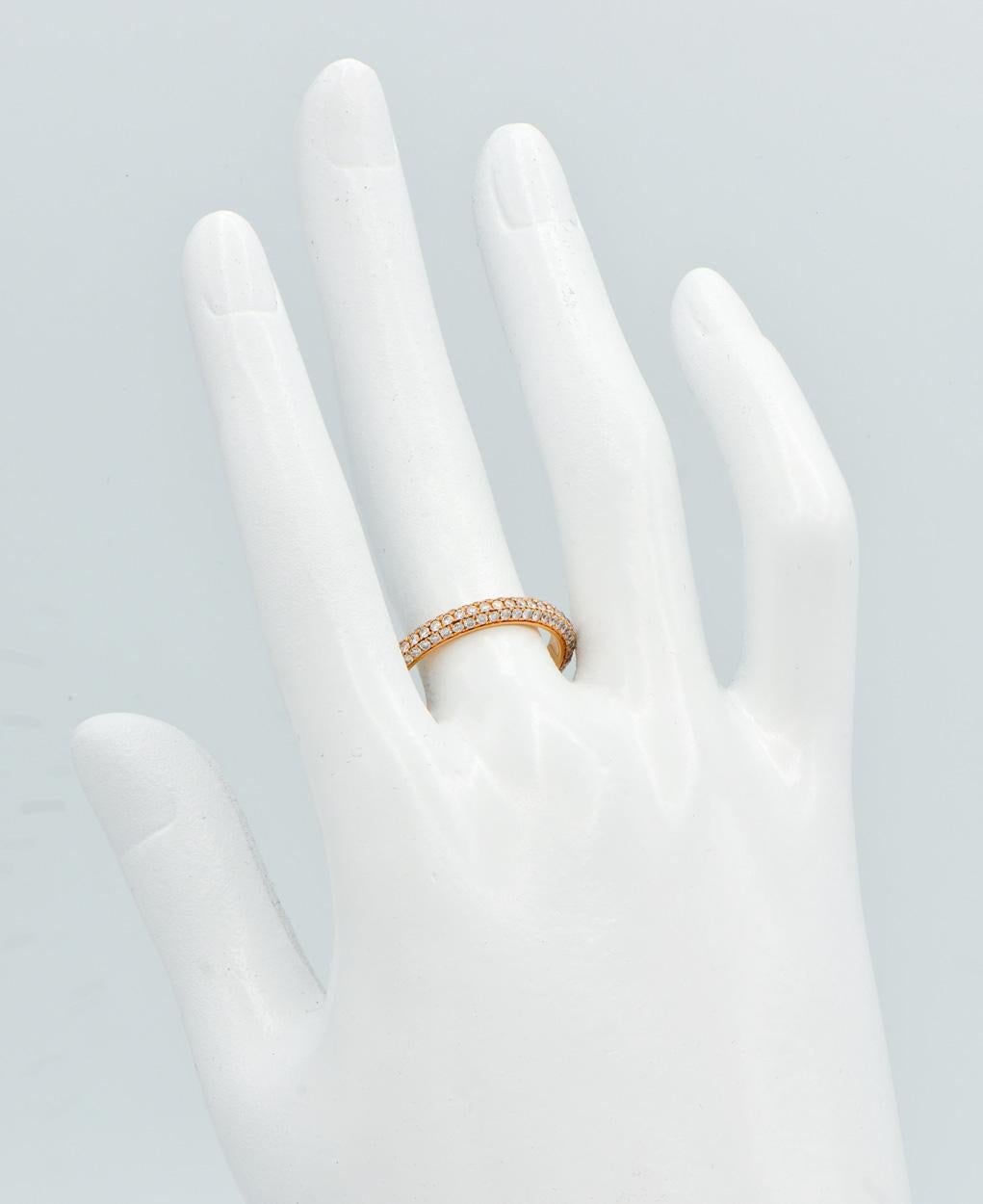 Round Cut Diamond Rose Gold Three-Row Curved Band For Sale