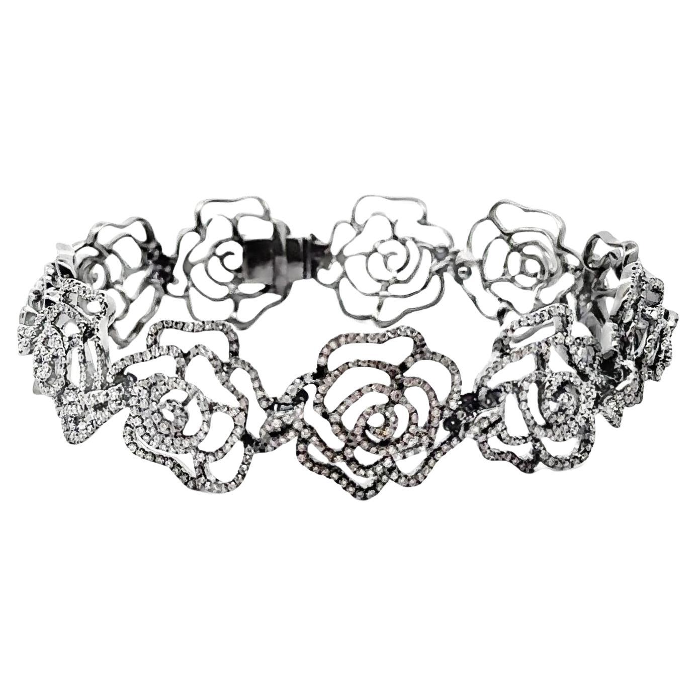 Bracelet à maillons roses en or 18 carats et rhodium en vente