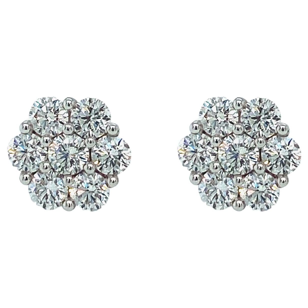 Diamond Rose Shaped Stud Earrings