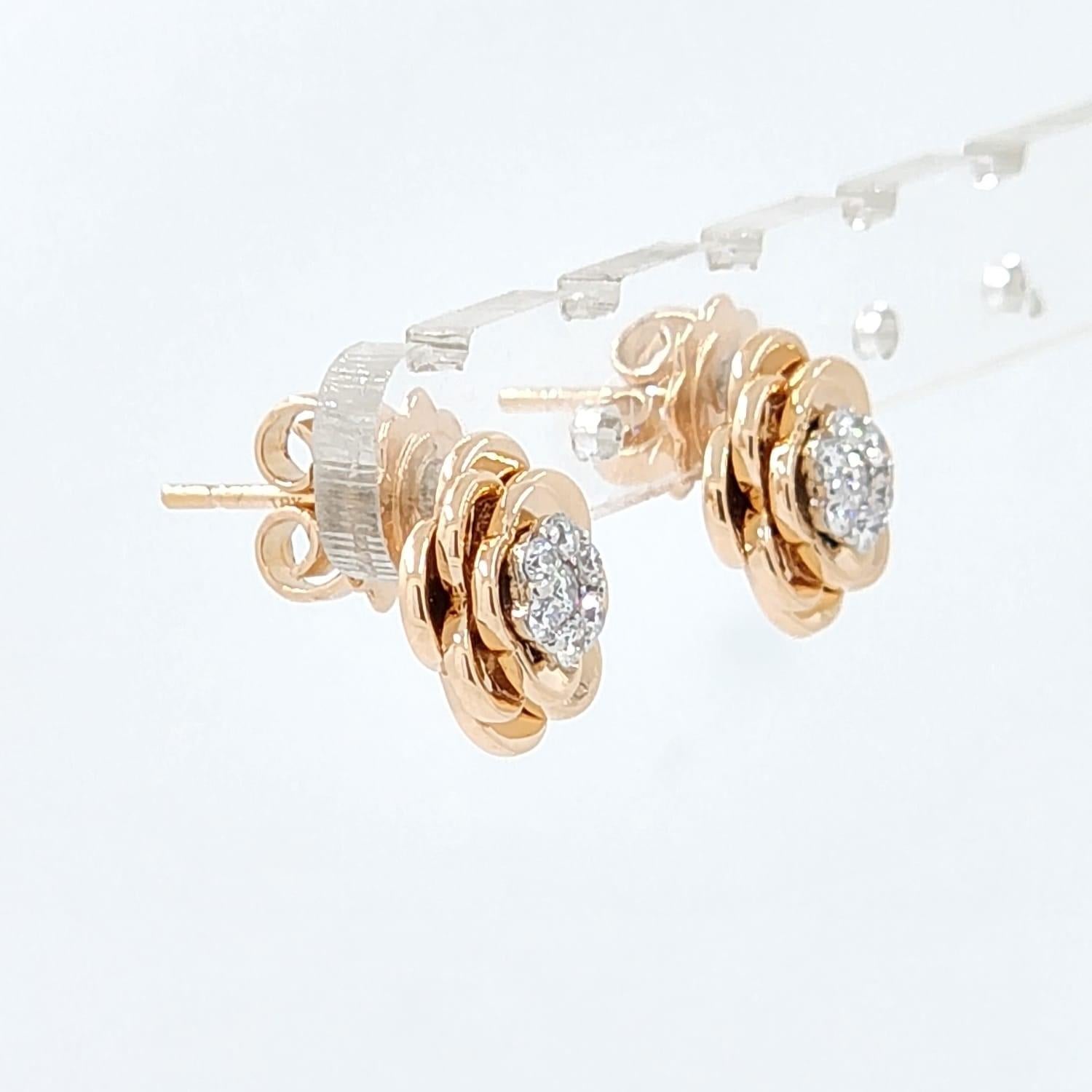 Diamant-Rosen-Ohrstecker aus 18 Karat Roségold und Weißgold (Zeitgenössisch)
