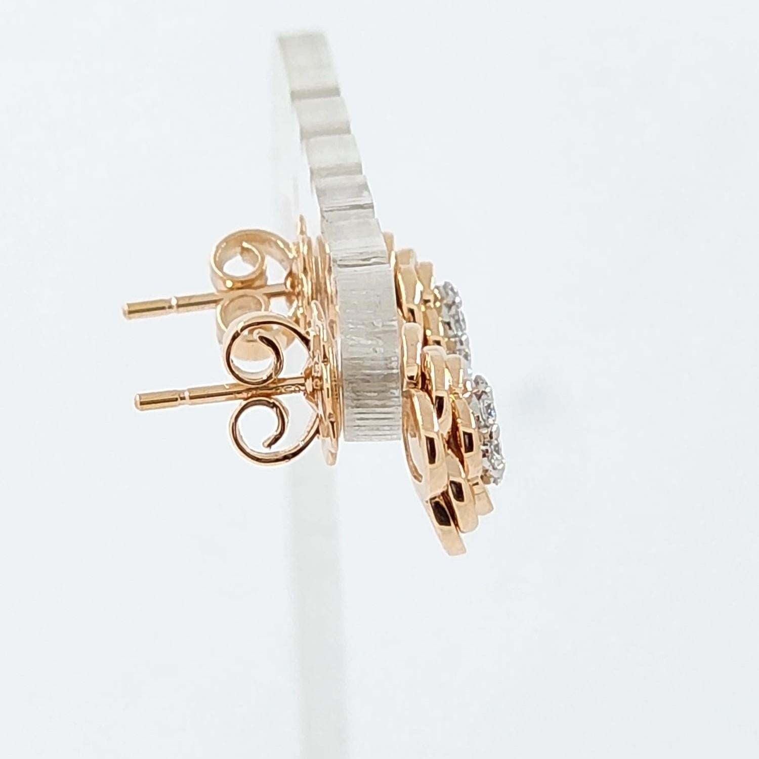 Diamant-Rosen-Ohrstecker aus 18 Karat Roségold und Weißgold (Brillantschliff)