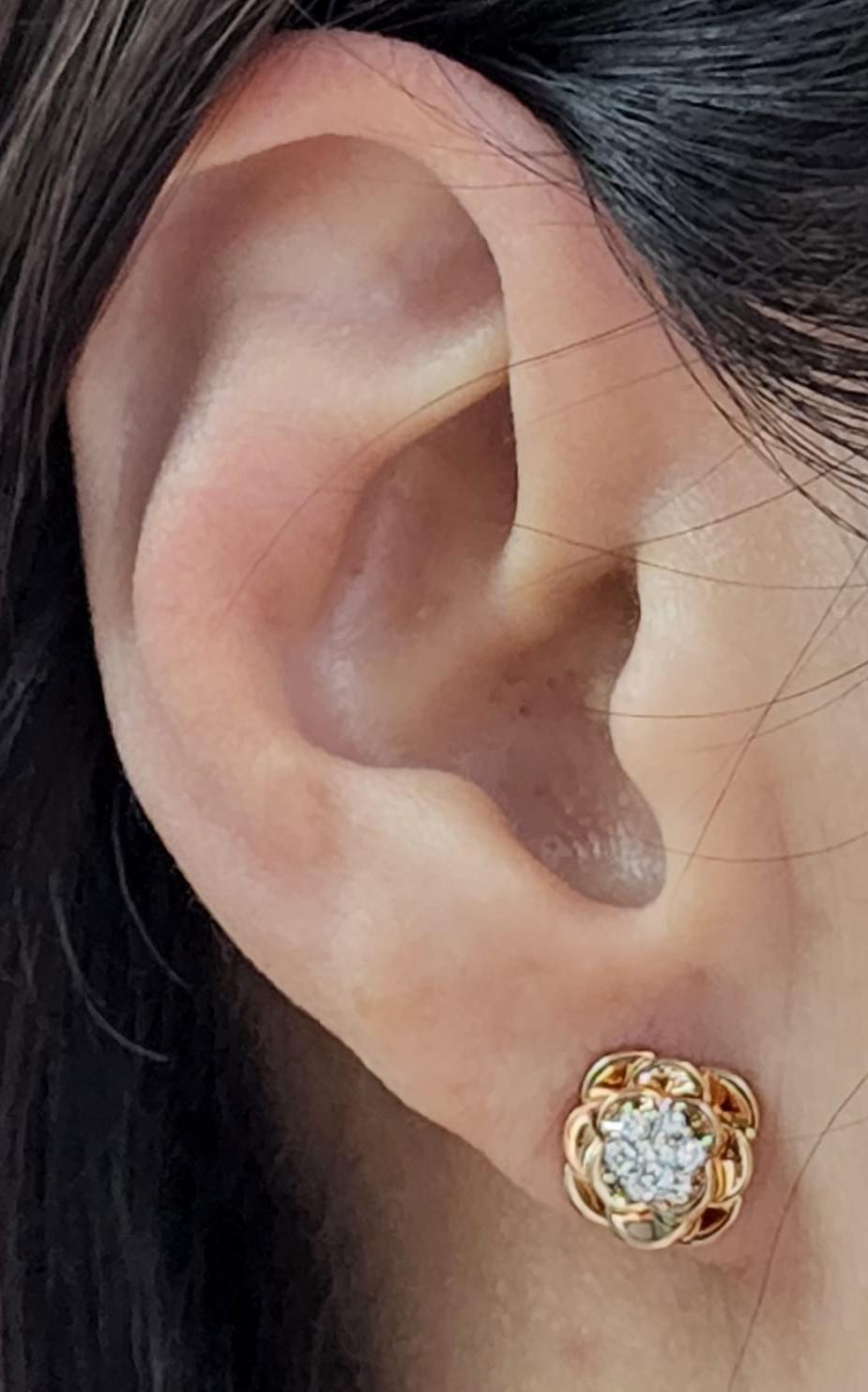 Diamant-Rosen-Ohrstecker aus 18 Karat Roségold und Weißgold Damen