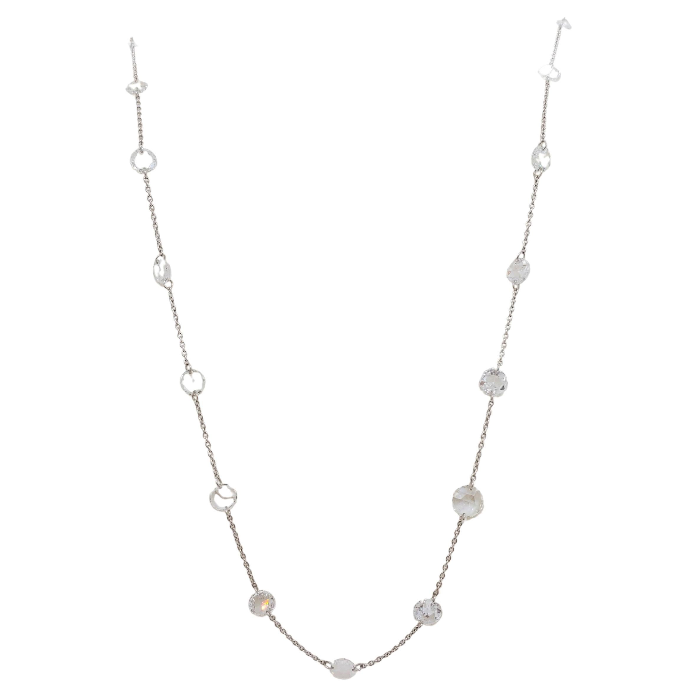 Diamond Rosecut Chain Necklace in 18k White Gold
