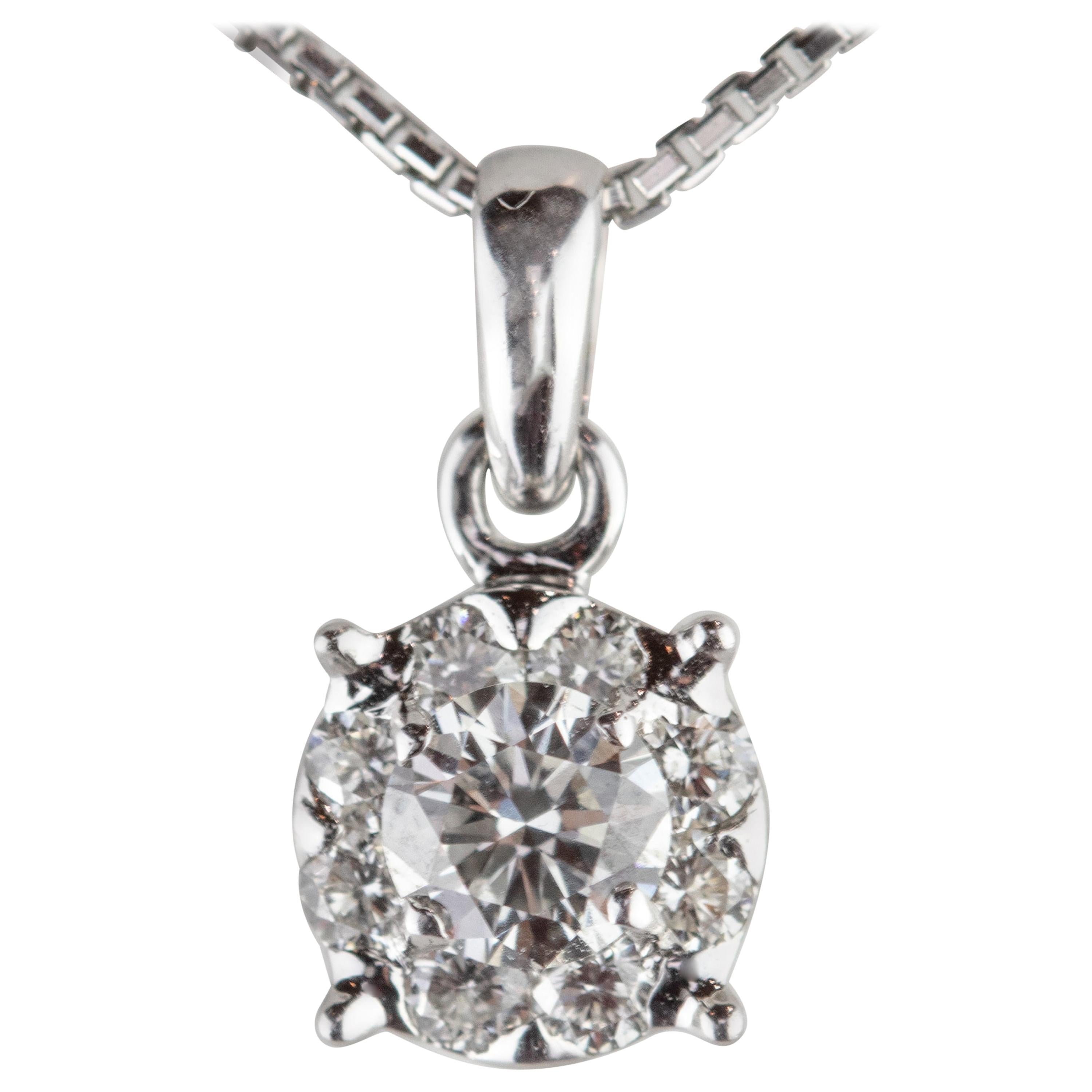 Collier cocktail en or blanc 18 carats avec pendentif en diamants ronds de 0,29 carat, fait main