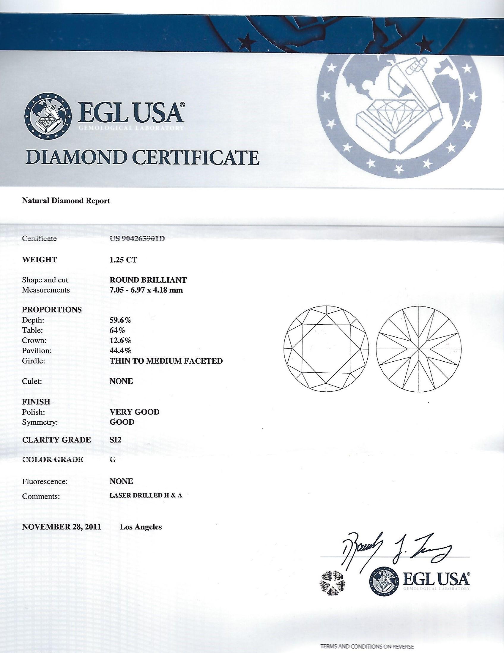 Diamond Round 1.25 Carat Engagement Ring Set in Platinum For Sale 2