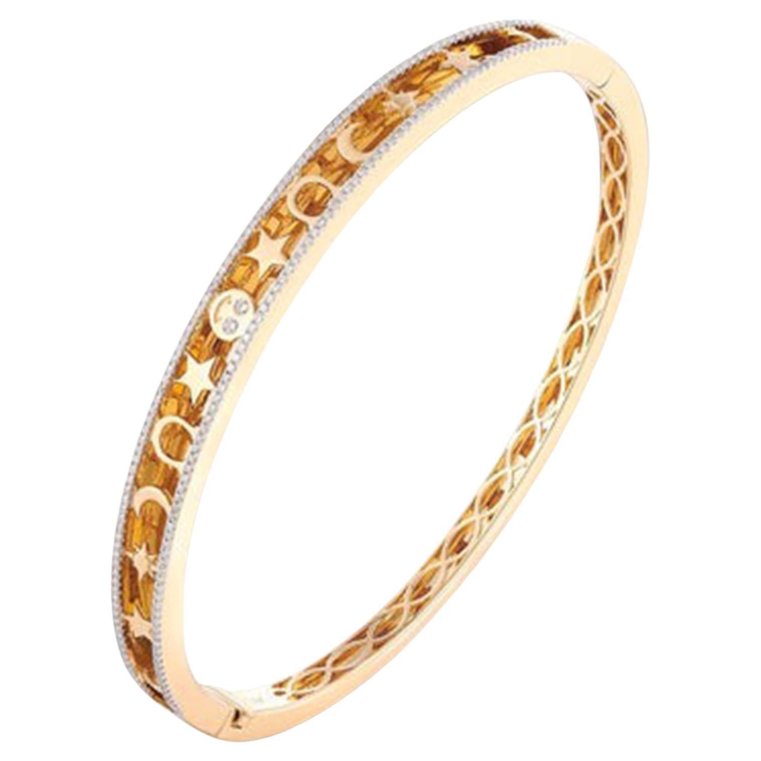Diamond Round 14K (or 18k upon request) Yellow Gold Cute Bangle Bracelet For Sale