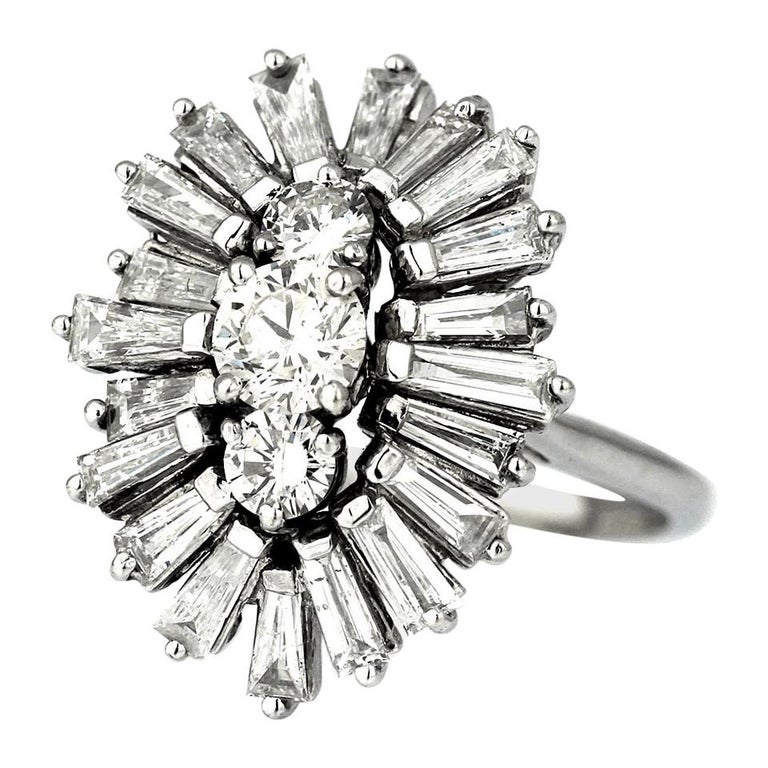 Diamond Round and Baguette Cocktail Cluster 3-Stone Ring in 18 Karat White  Gold For Sale at 1stDibs | cluster stone rings