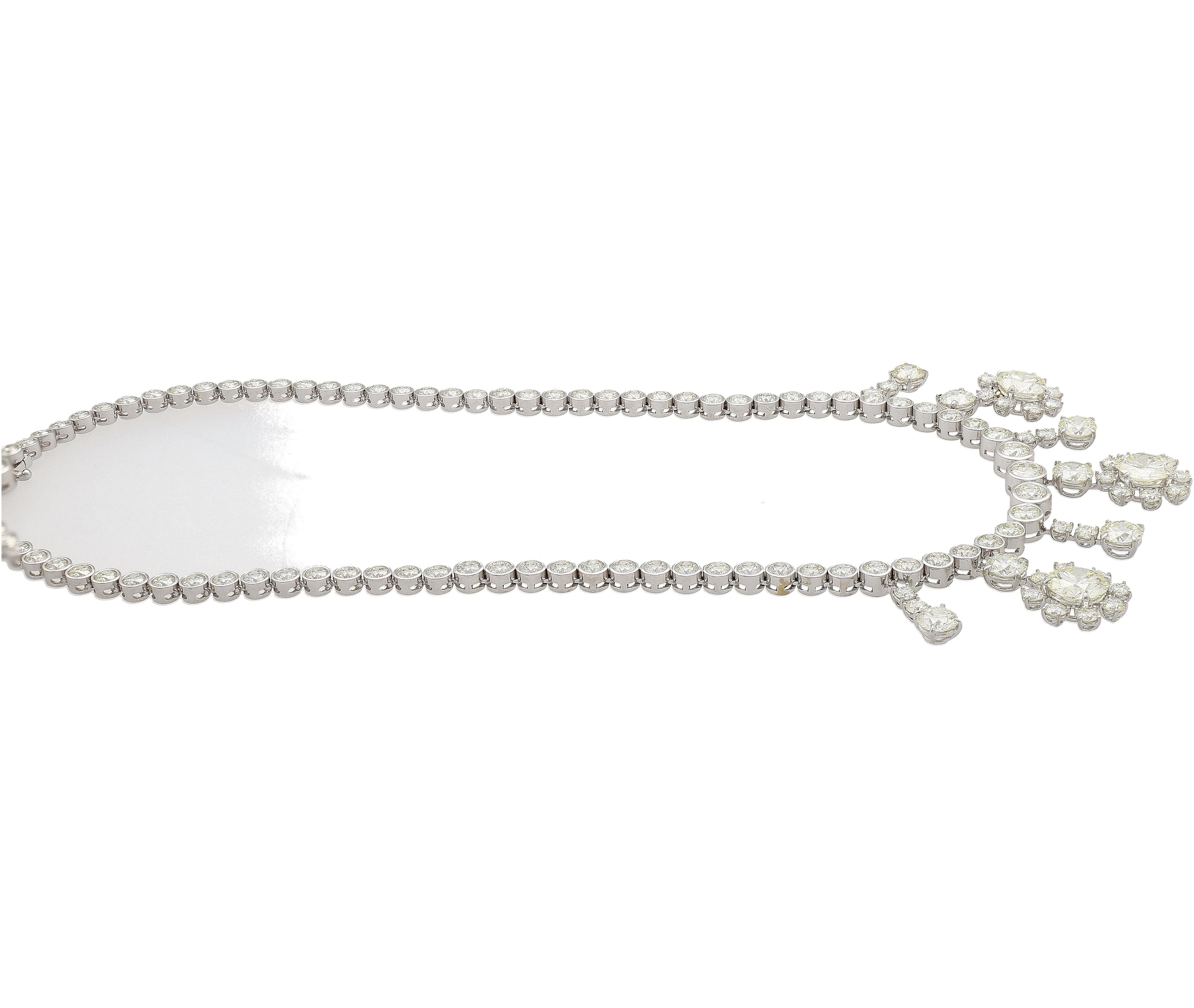 Women's 25 Carat Diamond Round-Brilliant Cut Necklace in 18K White Gold GIA Certified For Sale