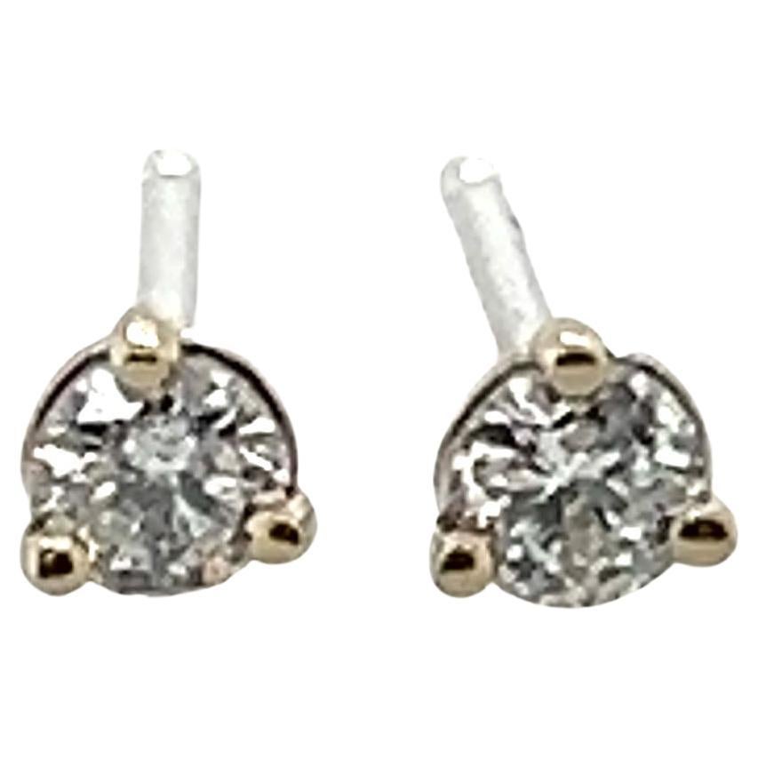 Diamond Round Brilliant Cut Stud Earrings .18ct 14K Gold 1/5 Carat Mined For Sale