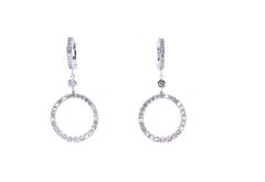 Diamond Round Circle 14 Karat White Gold Hoop Huggie Statement Carat Earrings
